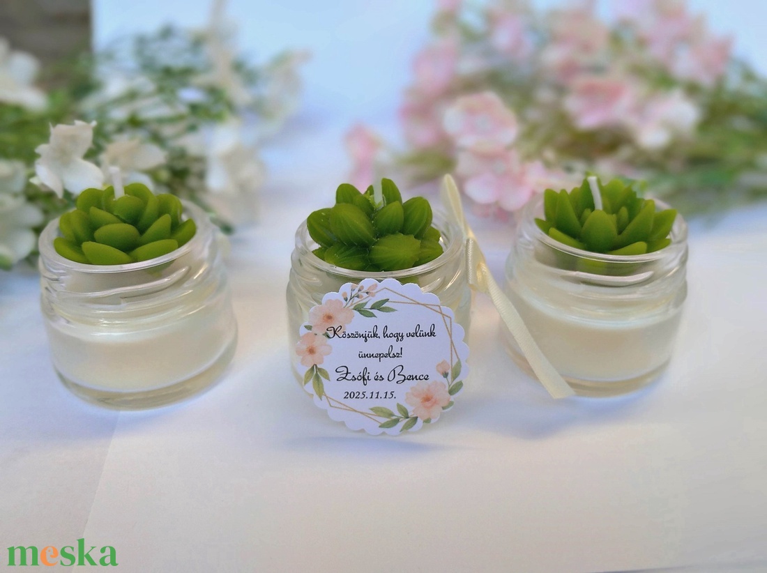 Kövirózsás köszönetajándék gyertya köszönetajándék köszönet ajándék vendégeknek - esküvő - emlék & ajándék - köszönőajándék - Meska.hu