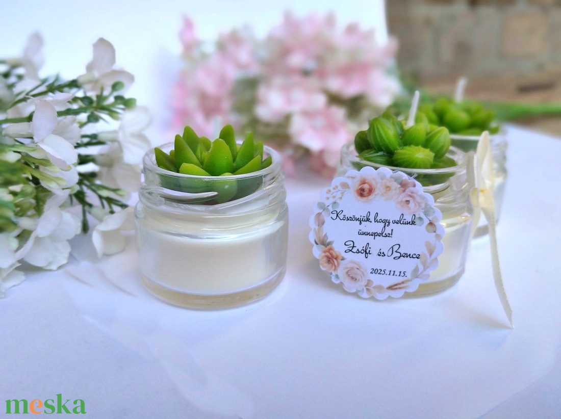 Kövirózsás köszönetajándék gyertya köszönetajándék köszönet ajándék vendégeknek - esküvő - emlék & ajándék - köszönőajándék - Meska.hu