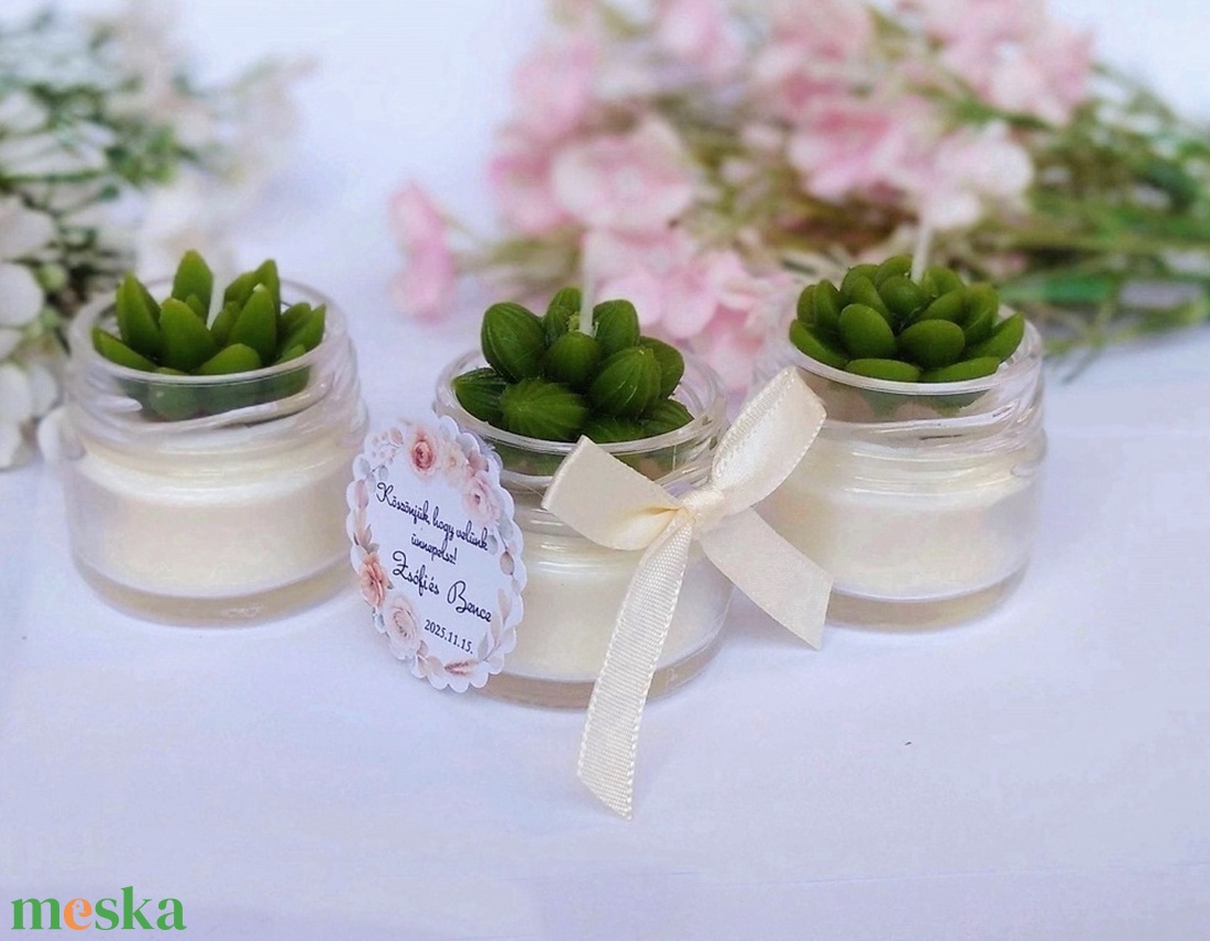 Kövirózsás köszönetajándék gyertya köszönetajándék köszönet ajándék vendégeknek - esküvő - emlék & ajándék - köszönőajándék - Meska.hu