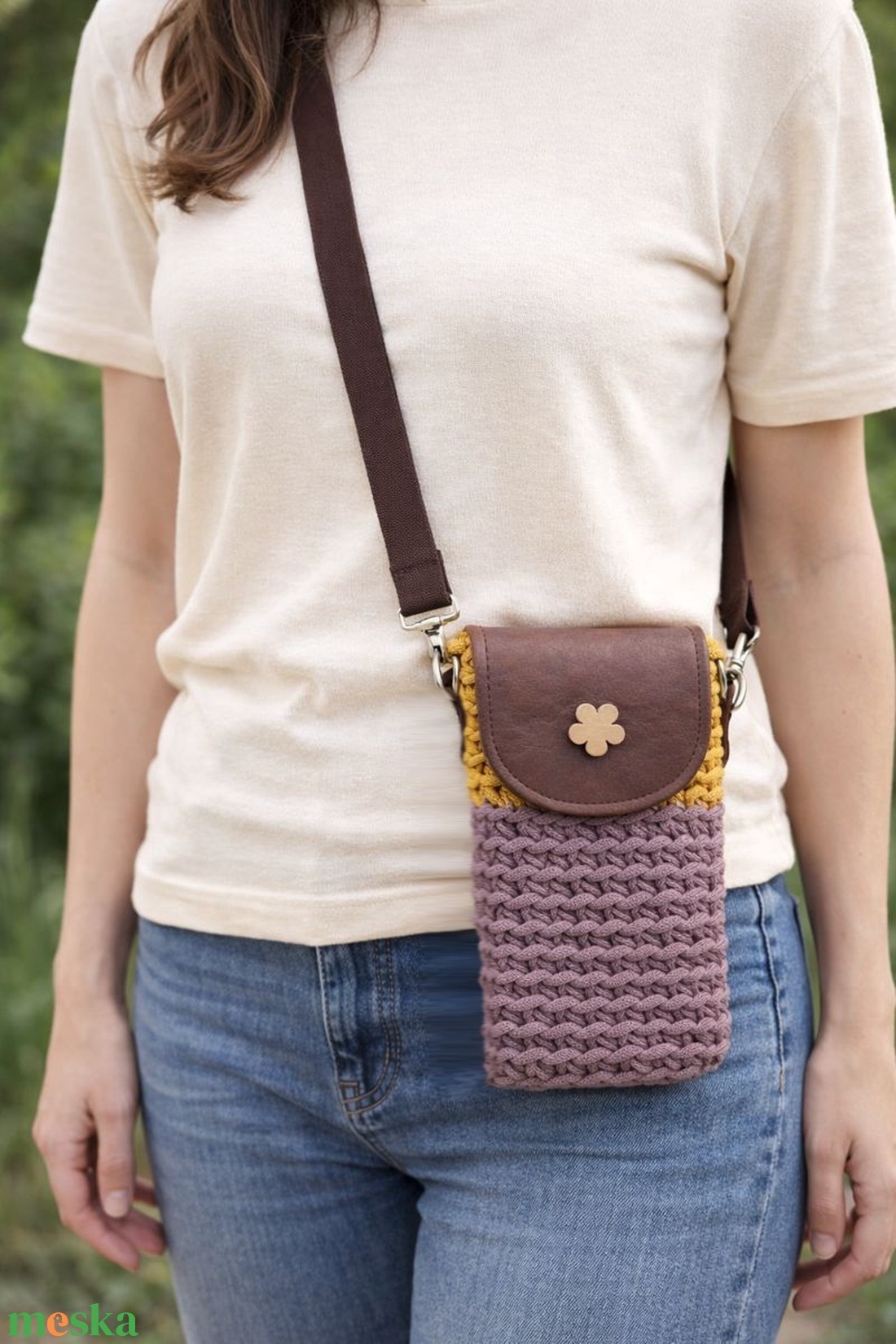 Horgolt válltáska, telefontáska, telefontartó, fesztiváltáska - táska & tok - pénztárca & más tok - telefontok - Meska.hu