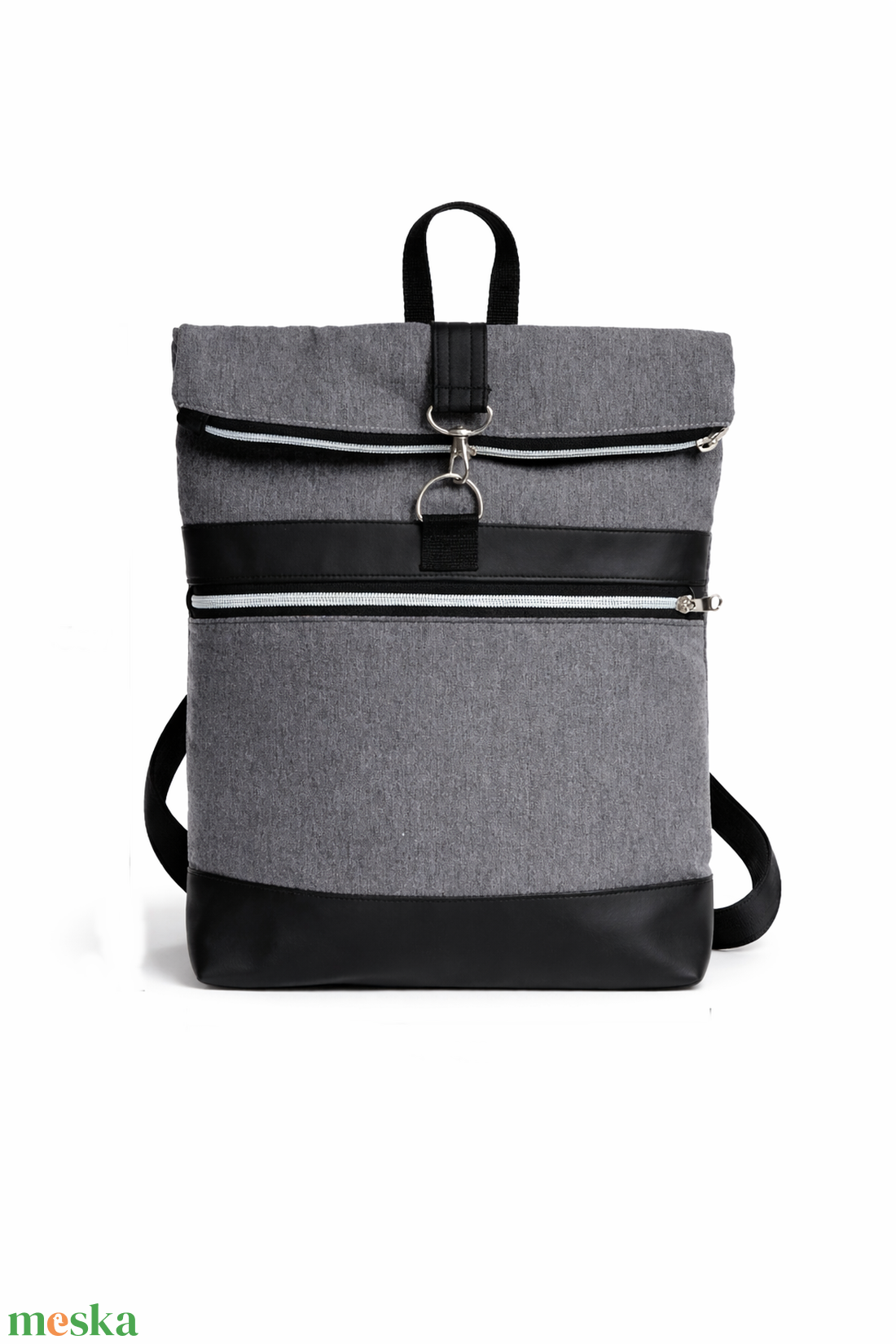 Roll top hátizsák, szürke fekete - táska & tok - hátizsák - roll top hátizsák - Meska.hu