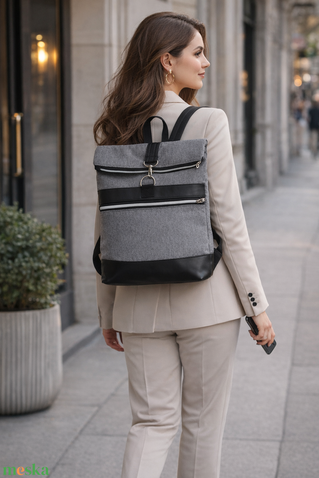 Roll top hátizsák, szürke fekete - táska & tok - hátizsák - roll top hátizsák - Meska.hu