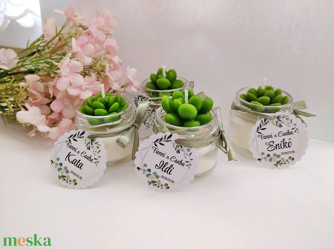 Kövirózsás vendégneves köszönetajándék gyertya köszönetajándék köszönet ajándék vendégeknek - esküvő - emlék & ajándék - köszönőajándék - Meska.hu