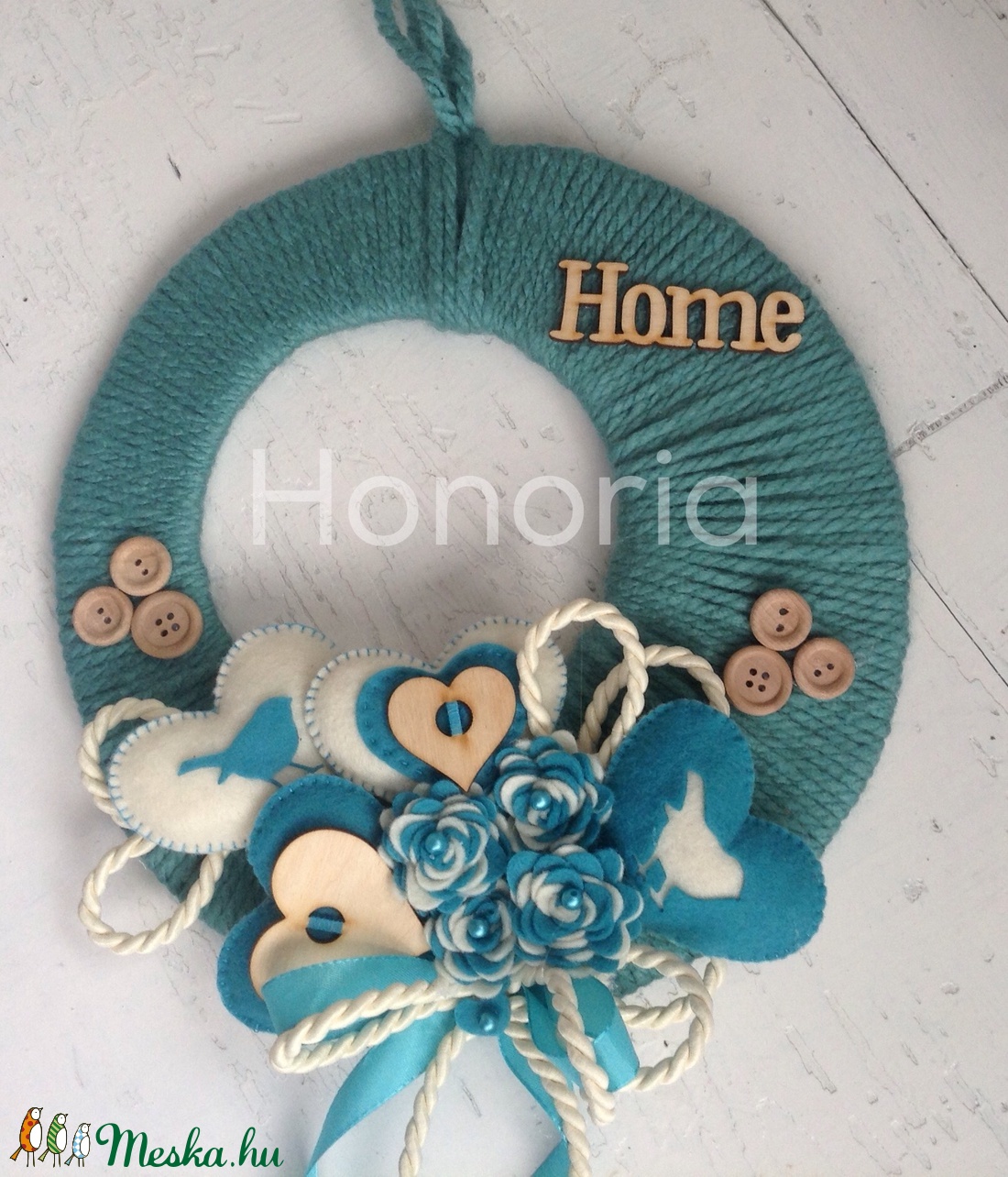 HOME-türkiz-krém-AJTÓDÍSZ - - Meska.hu HOME-türkiz-krém-AJTÓDÍSZ - - Meska.hu