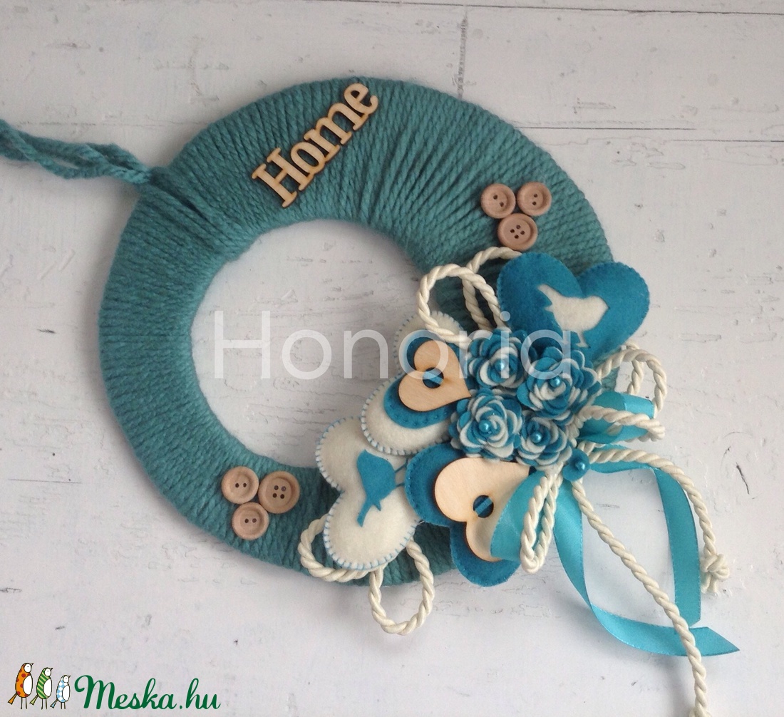 HOME-türkiz-krém-AJTÓDÍSZ - - Meska.hu HOME-türkiz-krém-AJTÓDÍSZ - - Meska.hu