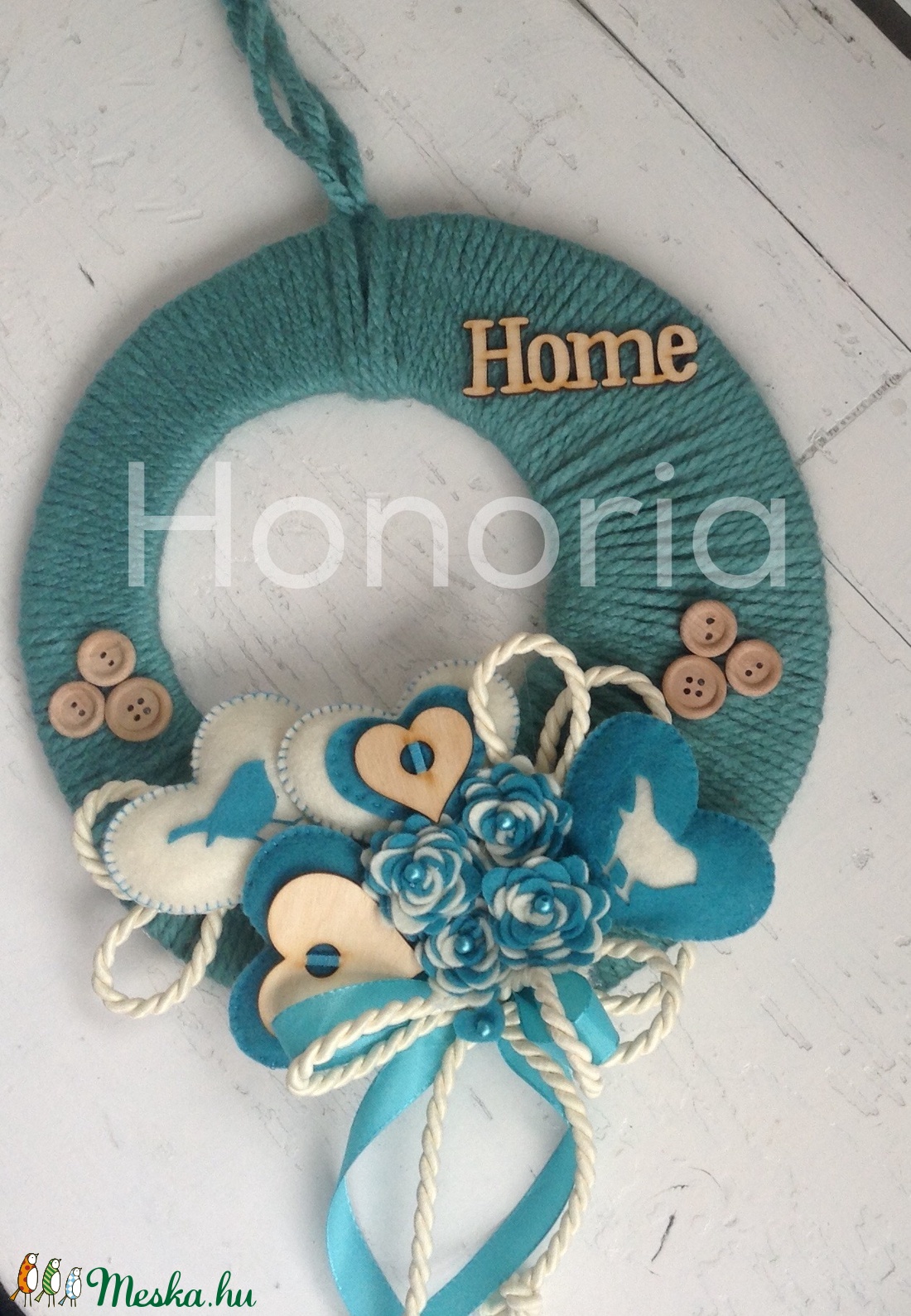 HOME-türkiz-krém-AJTÓDÍSZ - - Meska.hu HOME-türkiz-krém-AJTÓDÍSZ - - Meska.hu