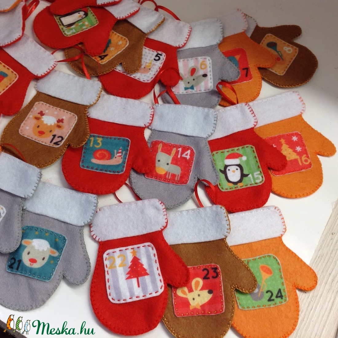 24 db filc kesztyű-ADVENTI NAPTÁR - karácsony - Meska.hu 24 db filc kesztyű-ADVENTI NAPTÁR - karácsony - Meska.hu