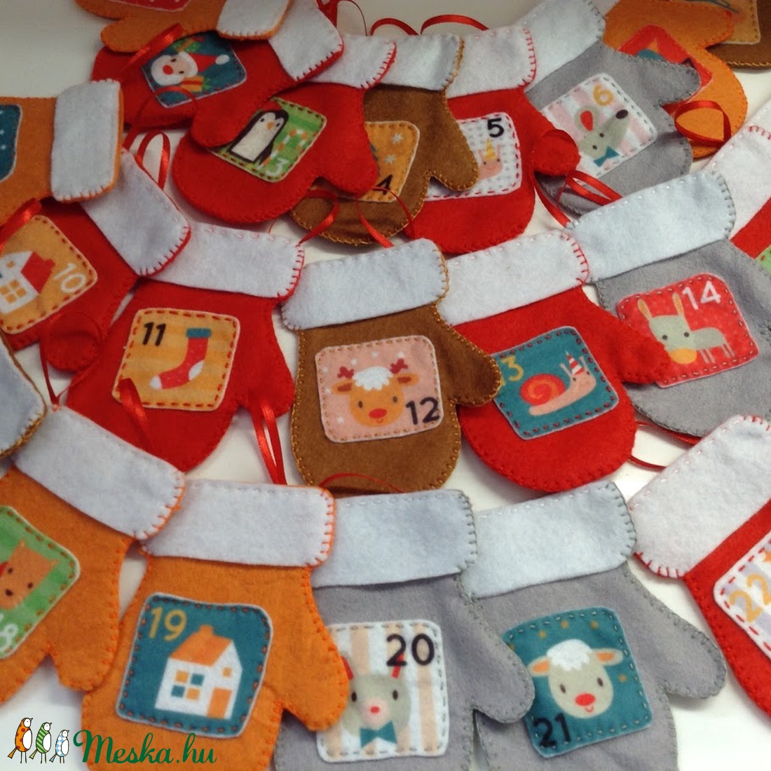 24 db filc kesztyű-ADVENTI NAPTÁR - karácsony - Meska.hu 24 db filc kesztyű-ADVENTI NAPTÁR - karácsony - Meska.hu
