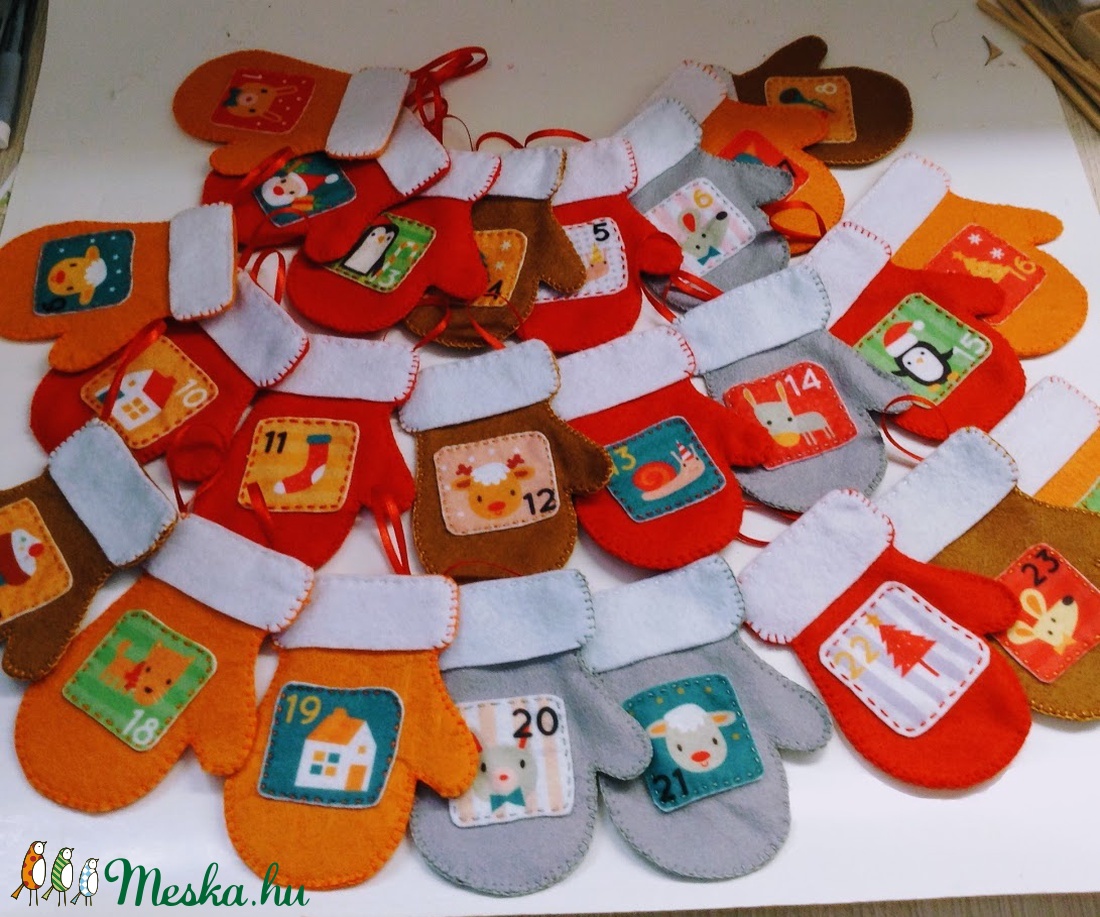 24 db filc kesztyű-ADVENTI NAPTÁR - karácsony - Meska.hu 24 db filc kesztyű-ADVENTI NAPTÁR - karácsony - Meska.hu