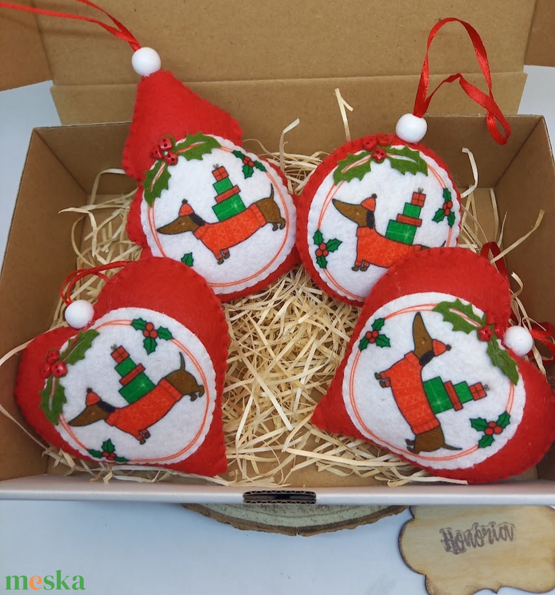  Cuki tacsis - filc karácsonyfa dísz (4db) - karácsony - karácsonyi lakásdekoráció - karácsonyfadíszek - Meska.hu