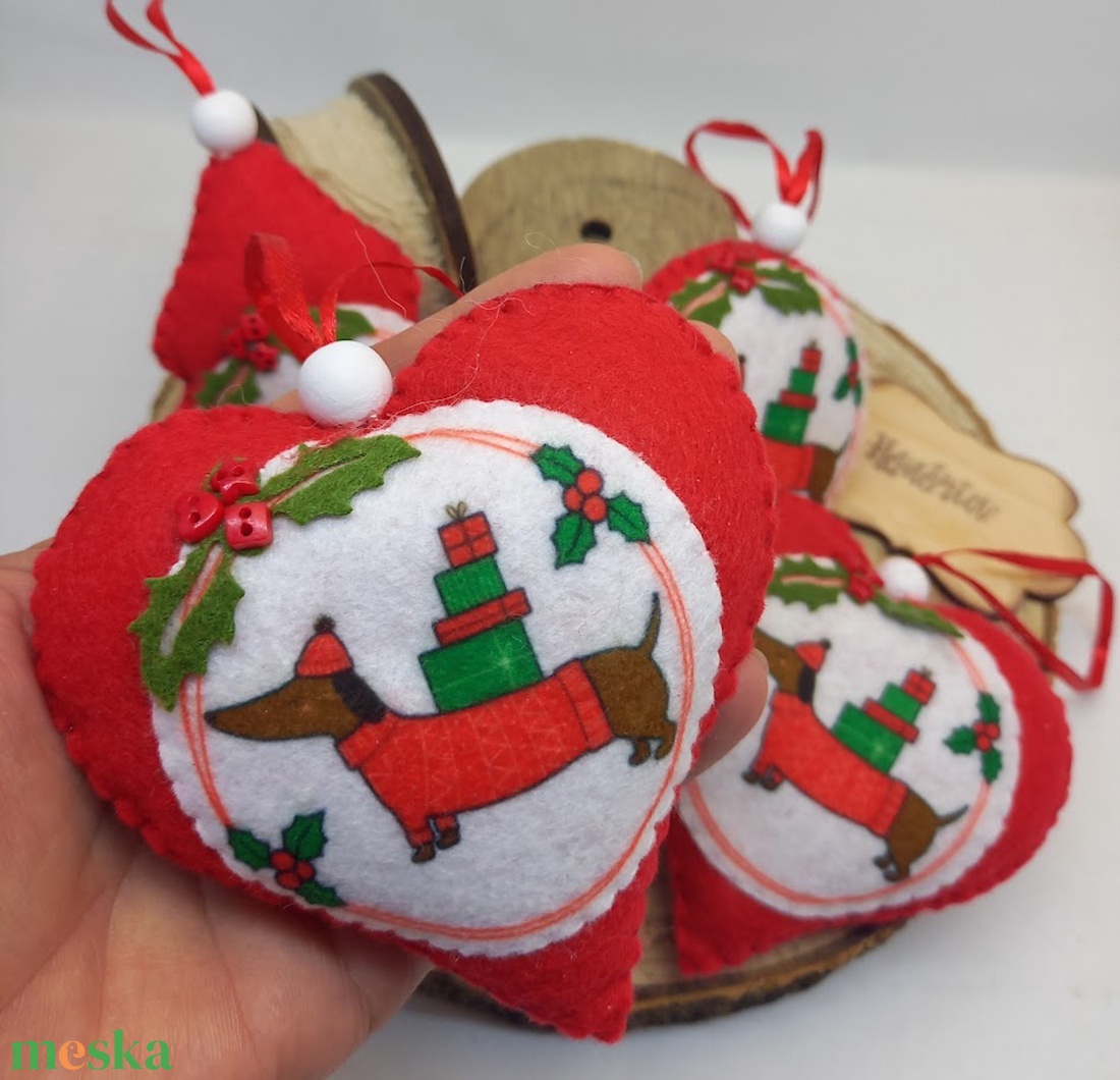  Cuki tacsis - filc karácsonyfa dísz (4db) - karácsony - karácsonyi lakásdekoráció - karácsonyfadíszek - Meska.hu