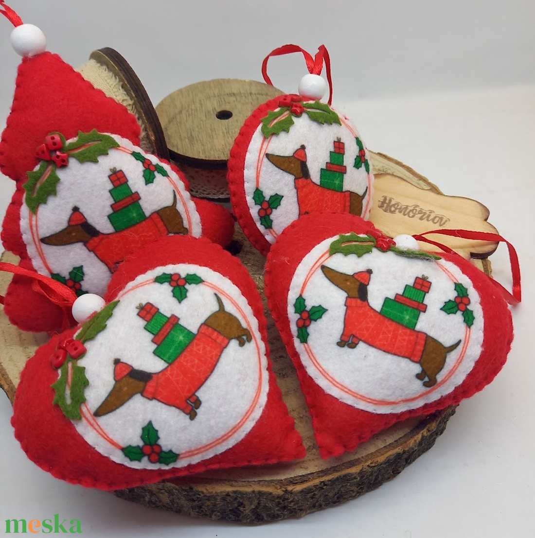  Cuki tacsis - filc karácsonyfa dísz (4db) - karácsony - karácsonyi lakásdekoráció - karácsonyfadíszek - Meska.hu