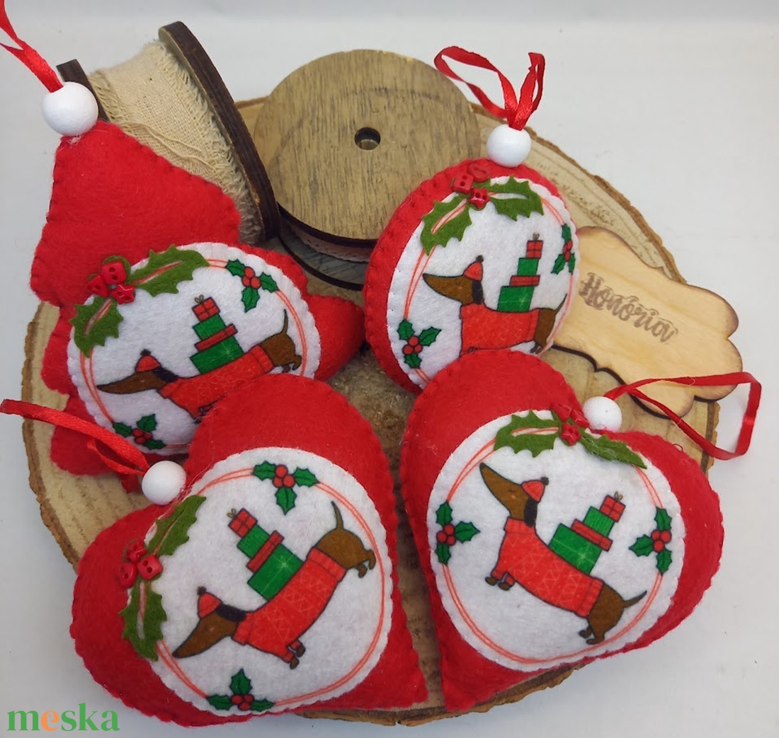  Cuki tacsis - filc karácsonyfa dísz (4db) - karácsony - karácsonyi lakásdekoráció - karácsonyfadíszek - Meska.hu
