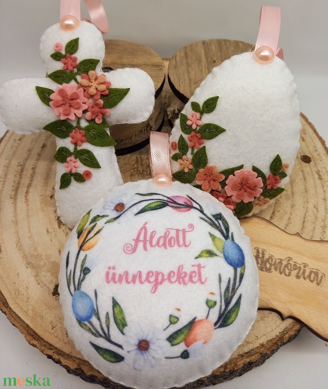 Áldott húsvétot!- virágos filc díszek dobozban - otthon & életmód - dekoráció - fali és függő dekoráció - függődísz - Meska.hu