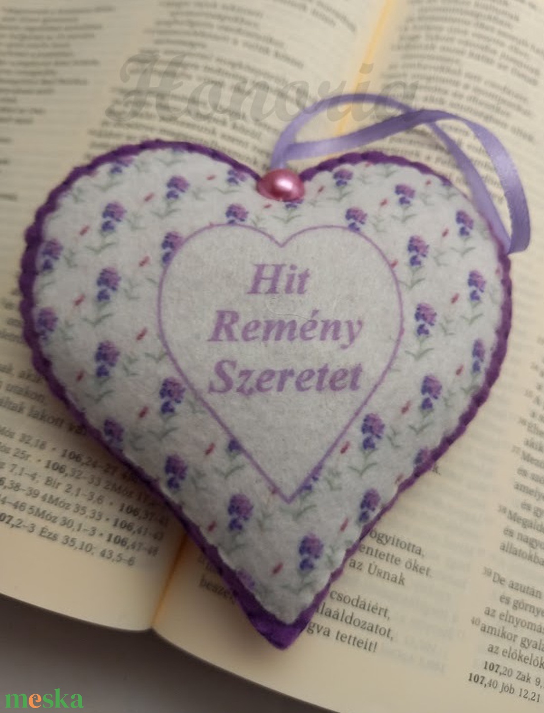 Levendulás szív-Keresztény igével- Hit, Remény, Szeretet - otthon & életmód - gyertya, illat, aroma - illatzsák - Meska.hu