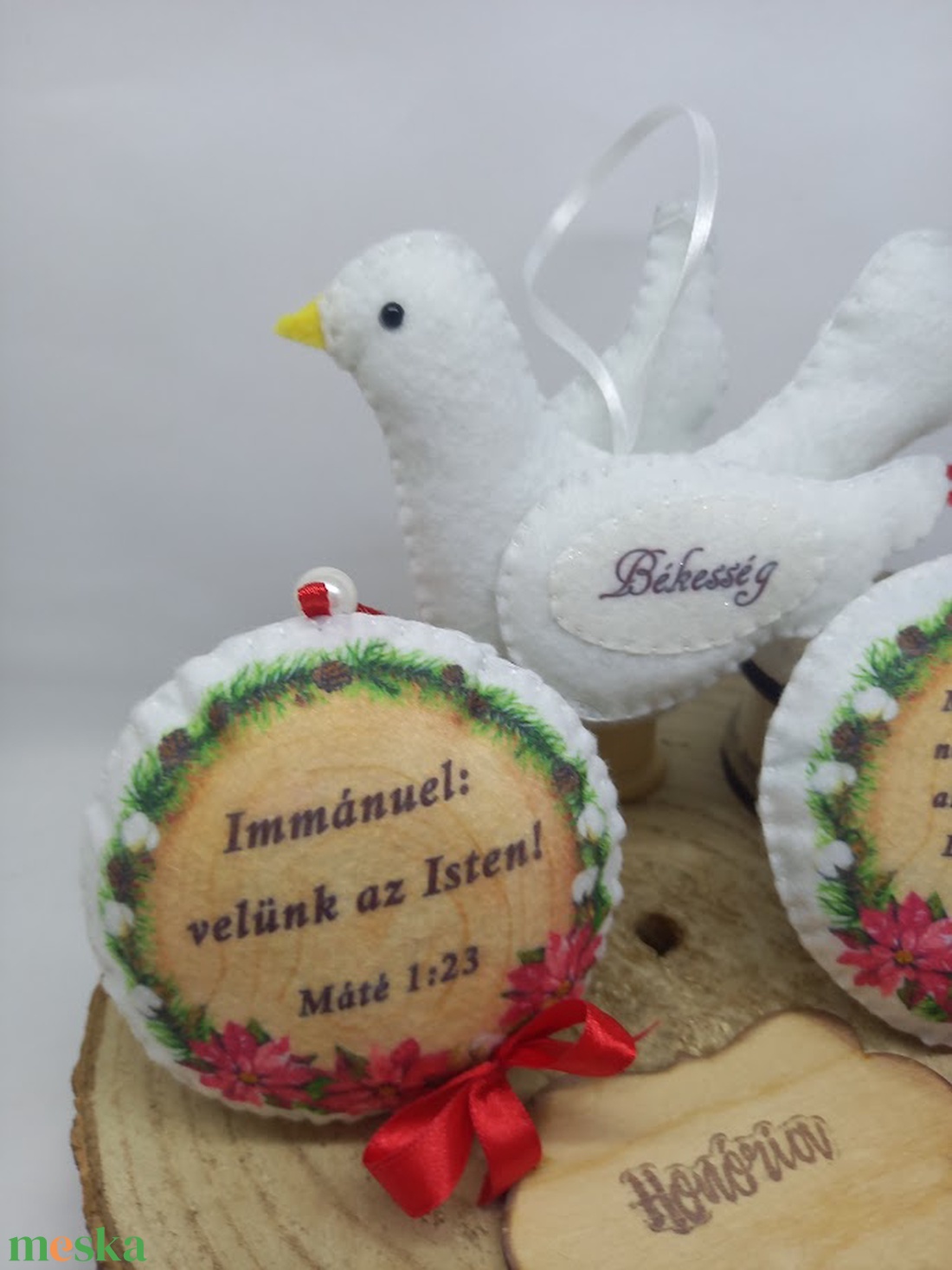 Immánuel: velünk az Isten! - fenyőfadísz csomag galambbal(3DB) - karácsony - karácsonyi lakásdekoráció - karácsonyfadíszek - Meska.hu