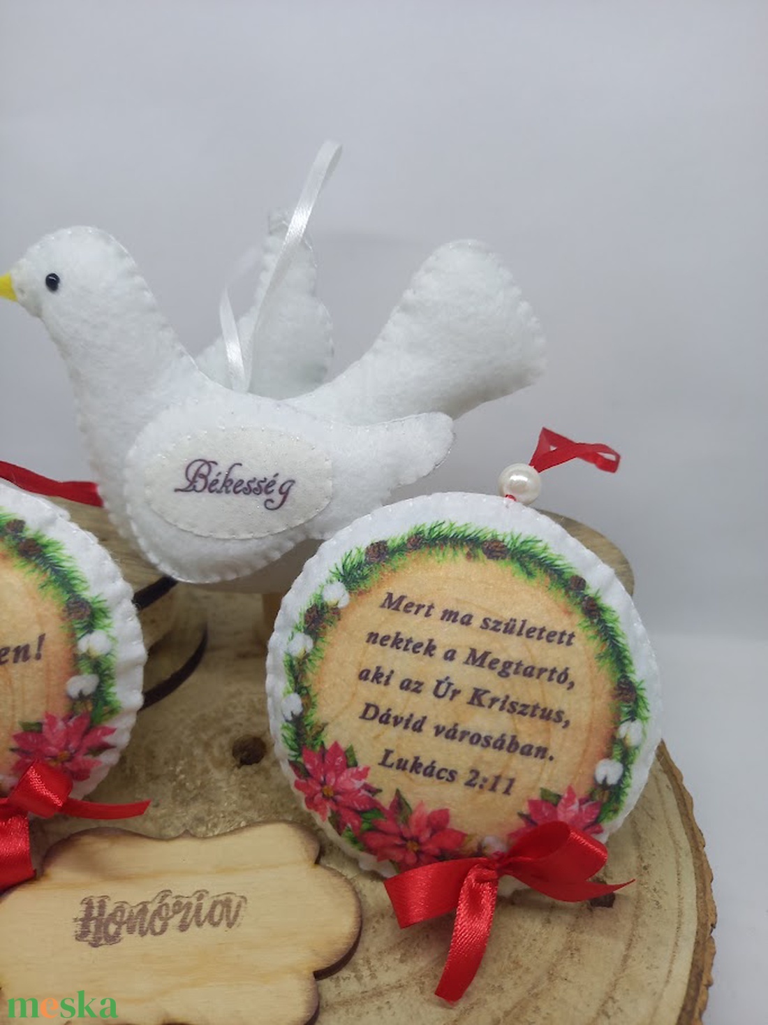 Immánuel: velünk az Isten! - fenyőfadísz csomag galambbal(3DB) - karácsony - karácsonyi lakásdekoráció - karácsonyfadíszek - Meska.hu