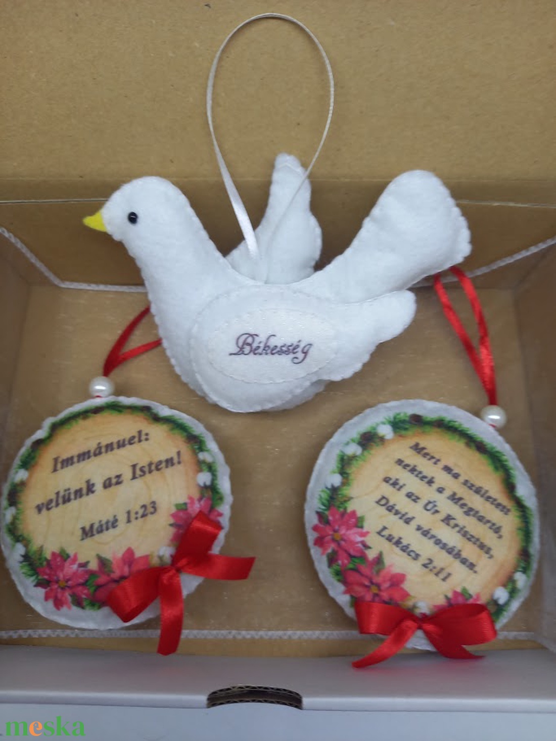 Immánuel: velünk az Isten! - fenyőfadísz csomag galambbal(3DB) - karácsony - karácsonyi lakásdekoráció - karácsonyfadíszek - Meska.hu