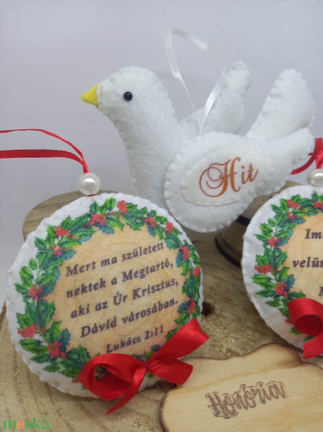 Immánuel: velünk az Isten! - fenyőfadísz csomag galambbal(3DB) - karácsony - karácsonyi lakásdekoráció - karácsonyfadíszek - Meska.hu