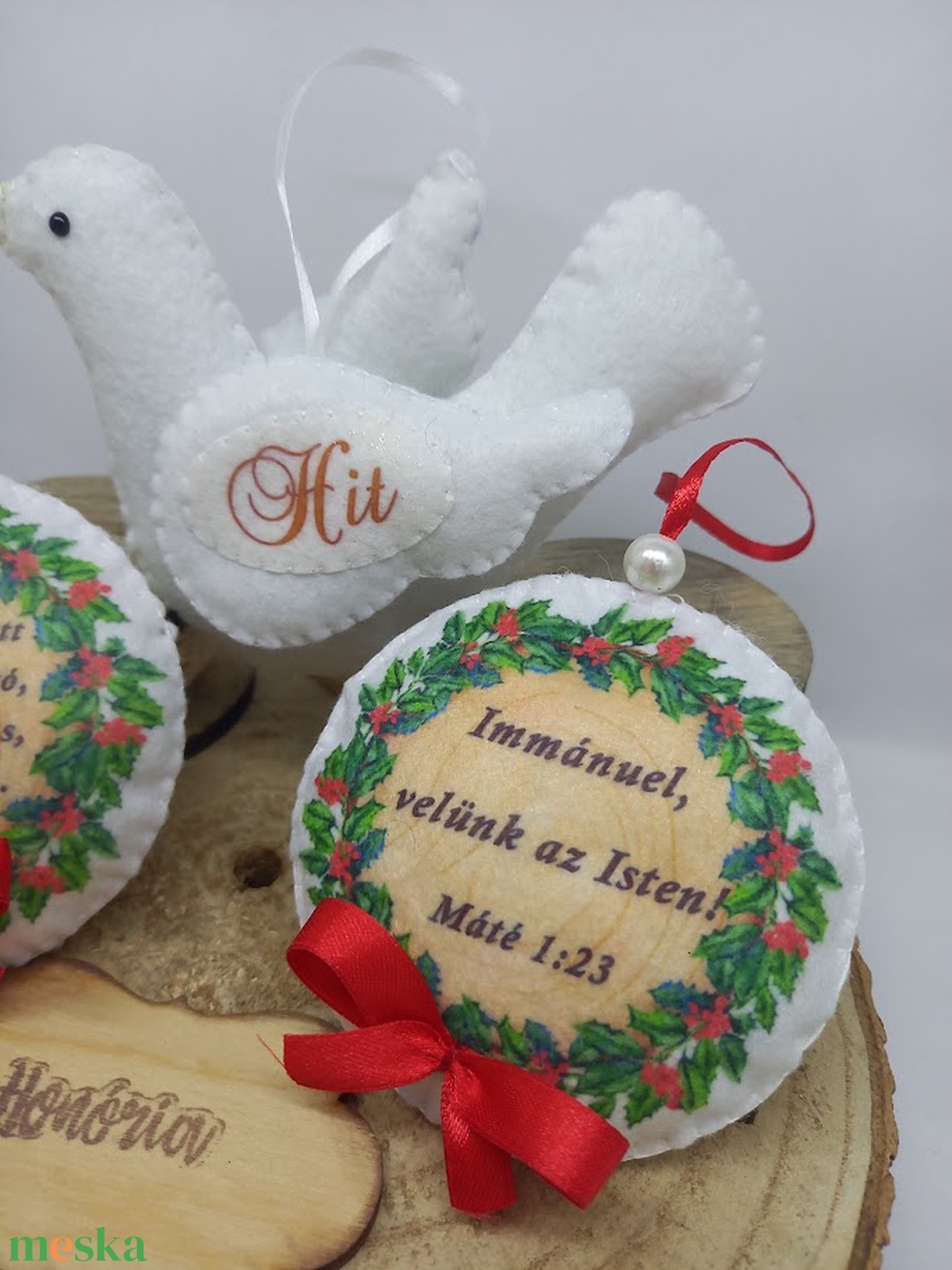 Immánuel: velünk az Isten! - fenyőfadísz csomag galambbal(3DB) - karácsony - karácsonyi lakásdekoráció - karácsonyfadíszek - Meska.hu