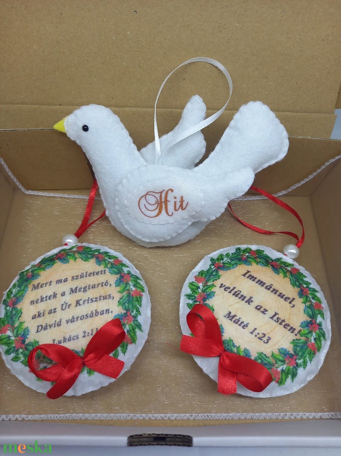 Immánuel: velünk az Isten! - fenyőfadísz csomag galambbal(3DB) - karácsony - karácsonyi lakásdekoráció - karácsonyfadíszek - Meska.hu