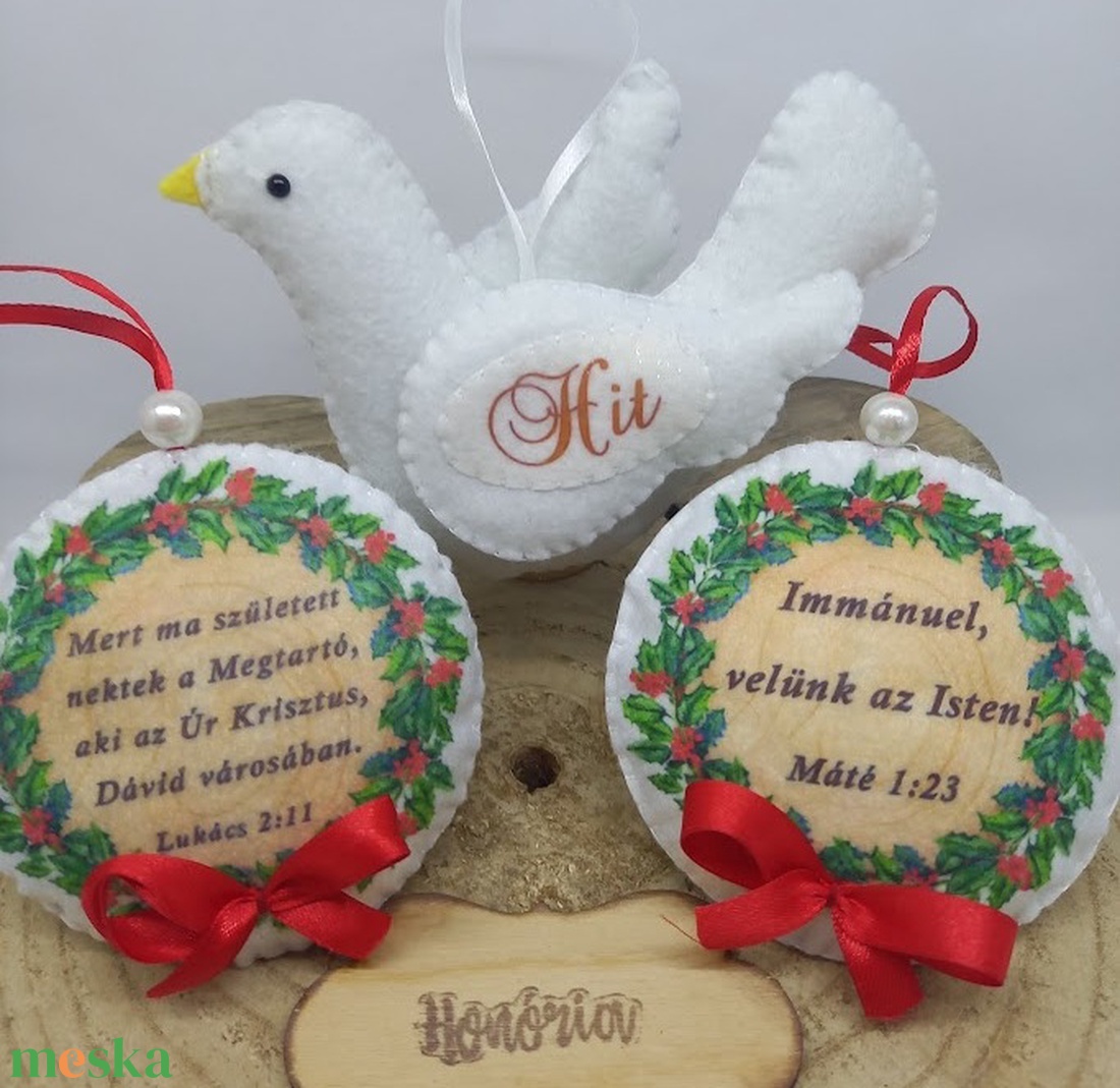 Immánuel: velünk az Isten! - fenyőfadísz csomag galambbal(3DB) - karácsony - karácsonyi lakásdekoráció - karácsonyfadíszek - Meska.hu