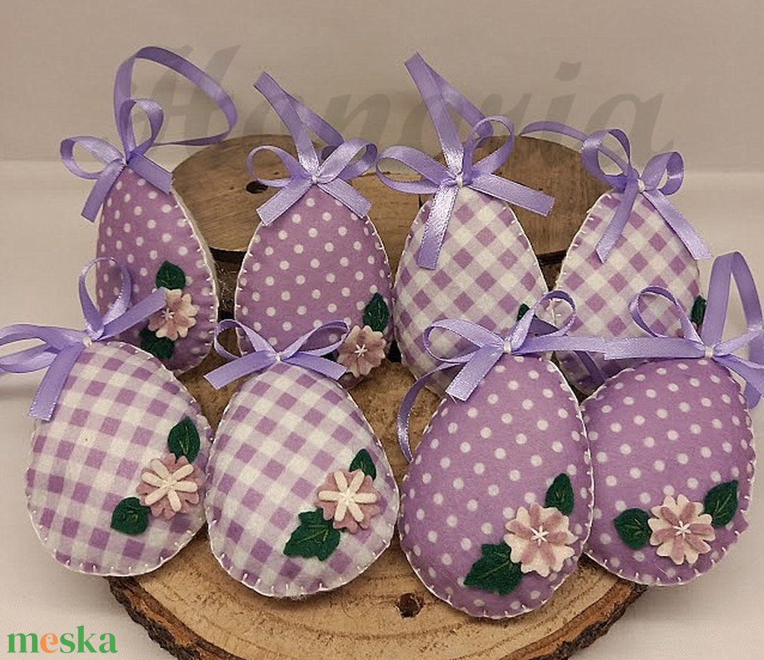 Húsvéti tojás, pöttyös,kockás - levendula lila -  8 db - otthon & életmód - dekoráció - fali és függő dekoráció - függődísz - Meska.hu