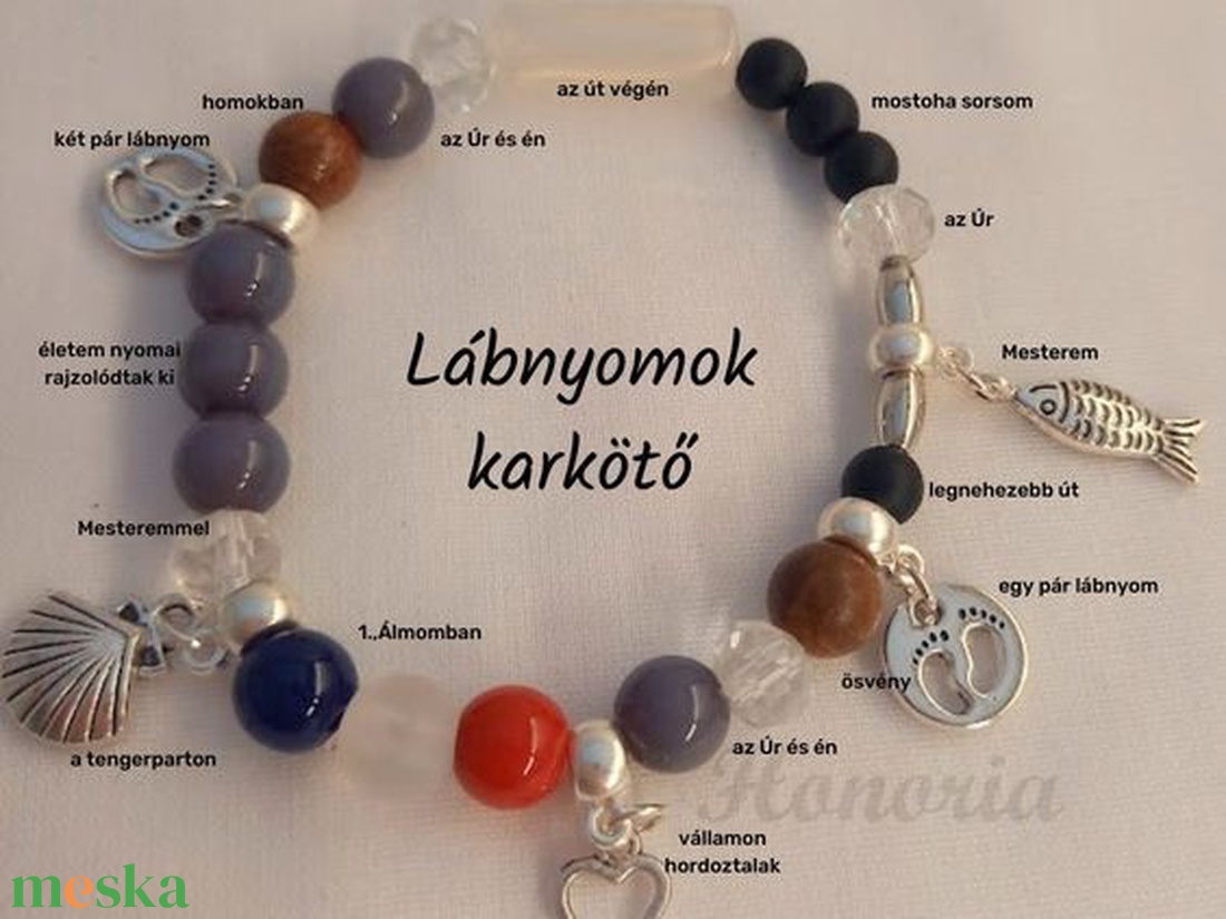 Lábnyomok - keresztény történet karkötő-lila-61 - ékszer - karkötő - gyöngyös karkötő - Meska.hu