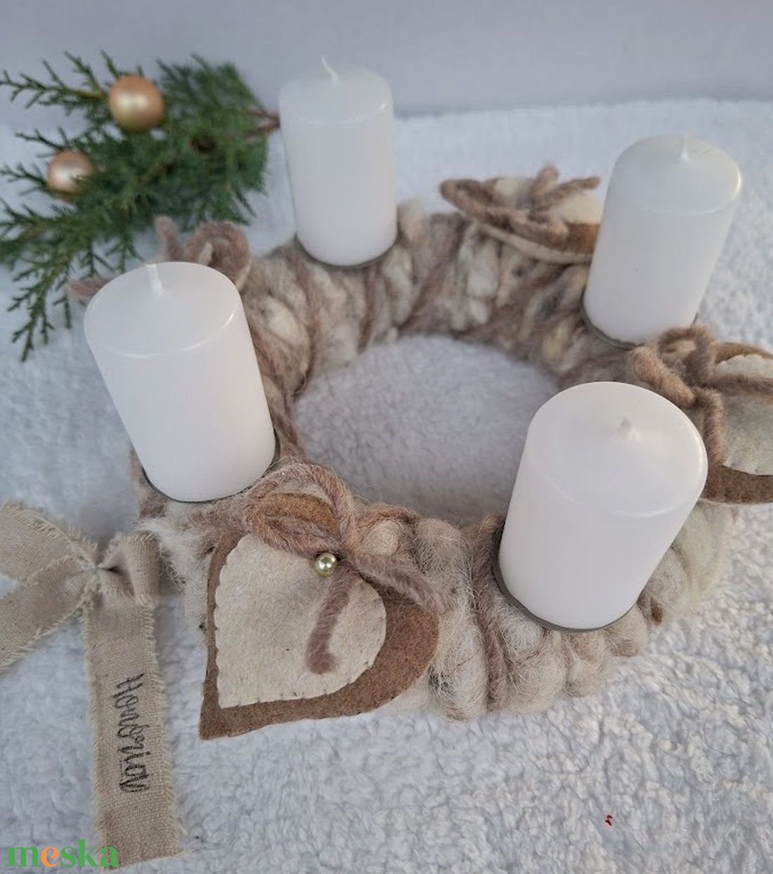 Adventi koszorú-gyapjúfilc-Vintage hangulat - karácsony - adventi díszek - adventi koszorú - Meska.hu