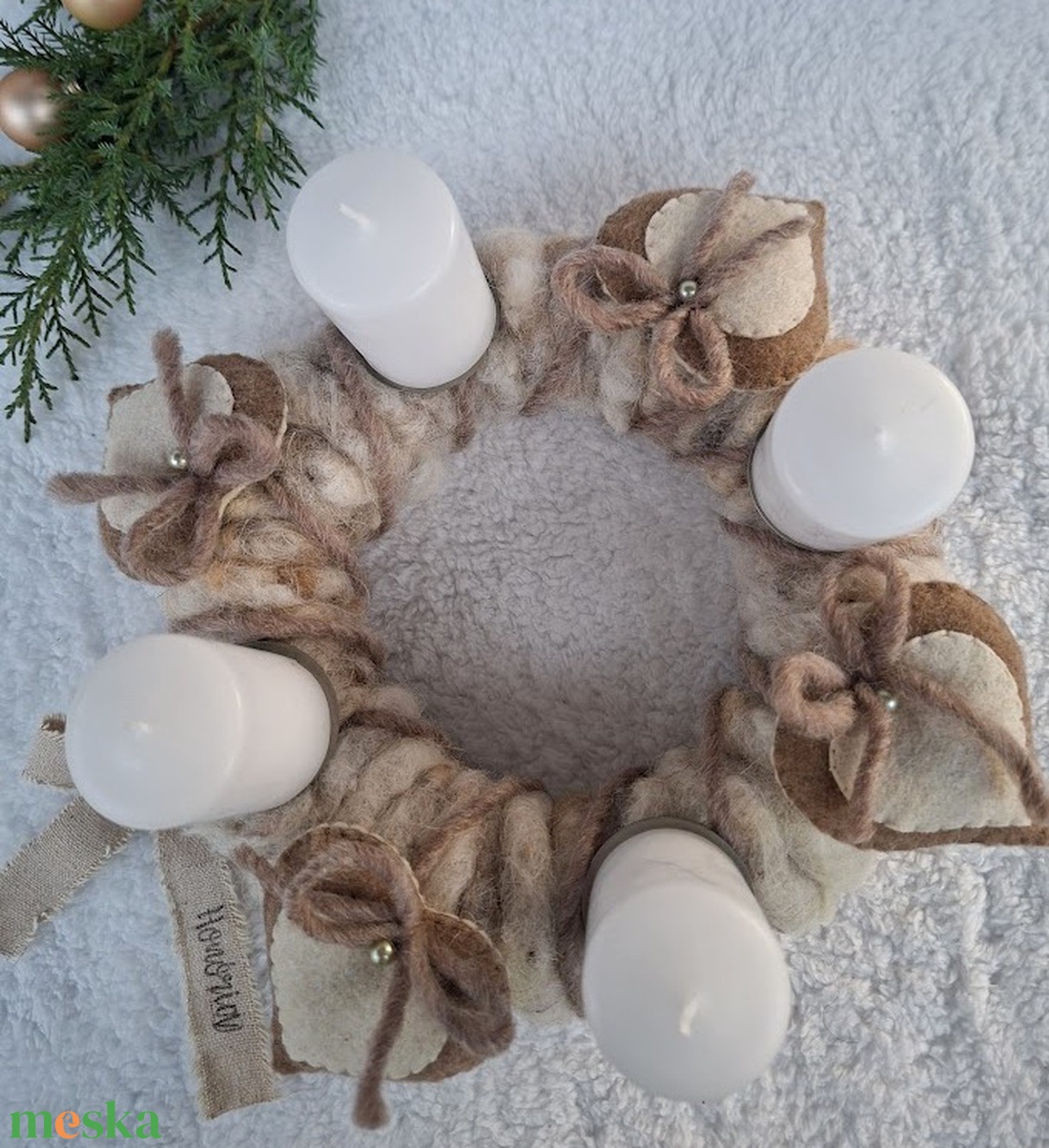 Adventi koszorú-gyapjúfilc-Vintage hangulat - karácsony - adventi díszek - adventi koszorú - Meska.hu