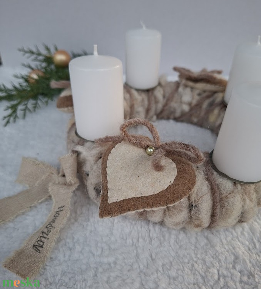 Adventi koszorú-gyapjúfilc-Vintage hangulat - karácsony - adventi díszek - adventi koszorú - Meska.hu