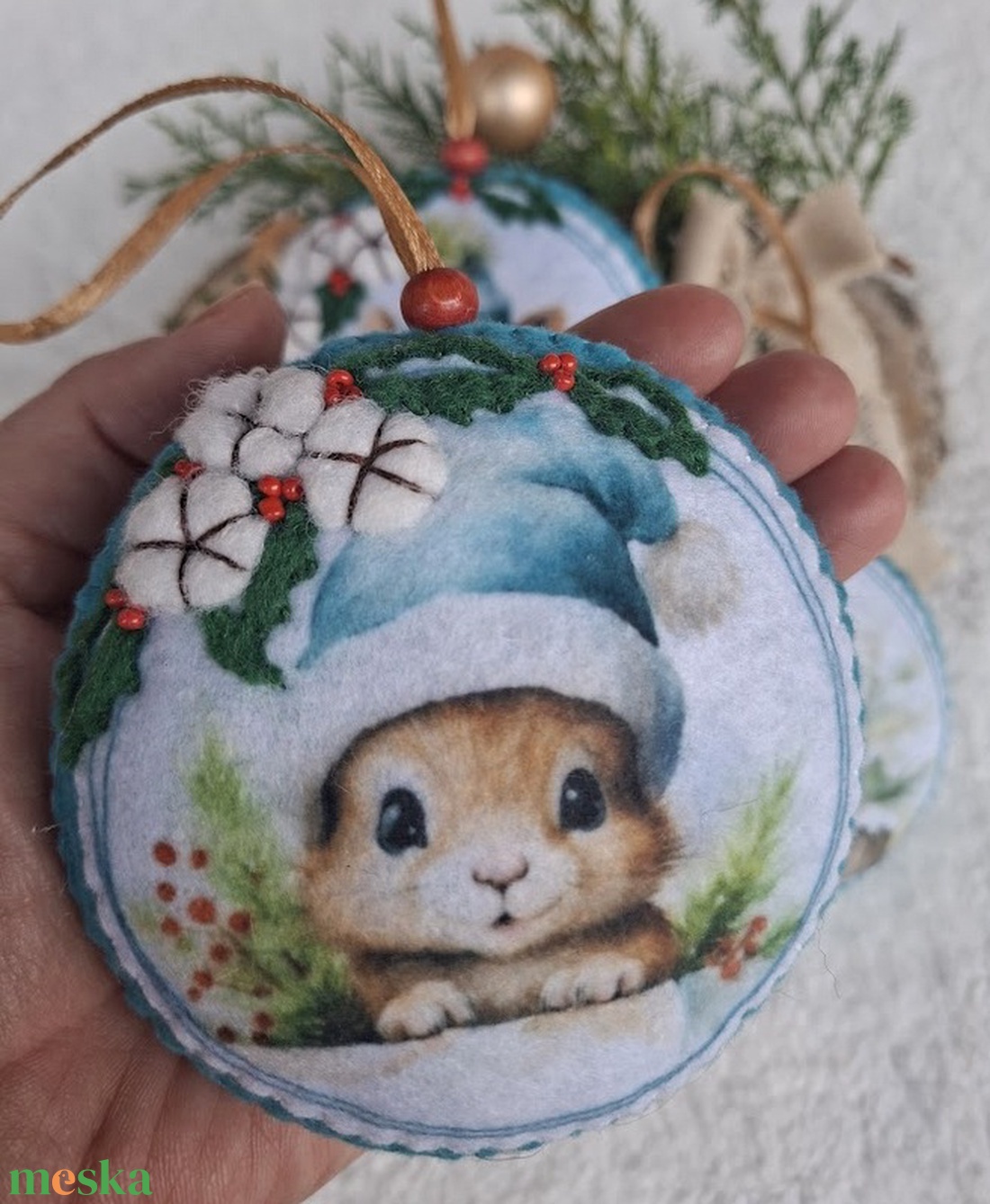 Karácsonyi cuki mókusok gyapotvirággal - filc karácsonyfa dísz szett(3 db) - karácsony - karácsonyi lakásdekoráció - karácsonyfadíszek - Meska.hu