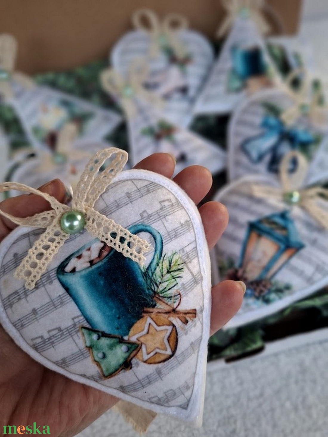 Filc karácsonyfa dísz(8 db)-Tradicionális- vintage hangulat - karácsony - karácsonyi lakásdekoráció - karácsonyfadíszek - Meska.hu