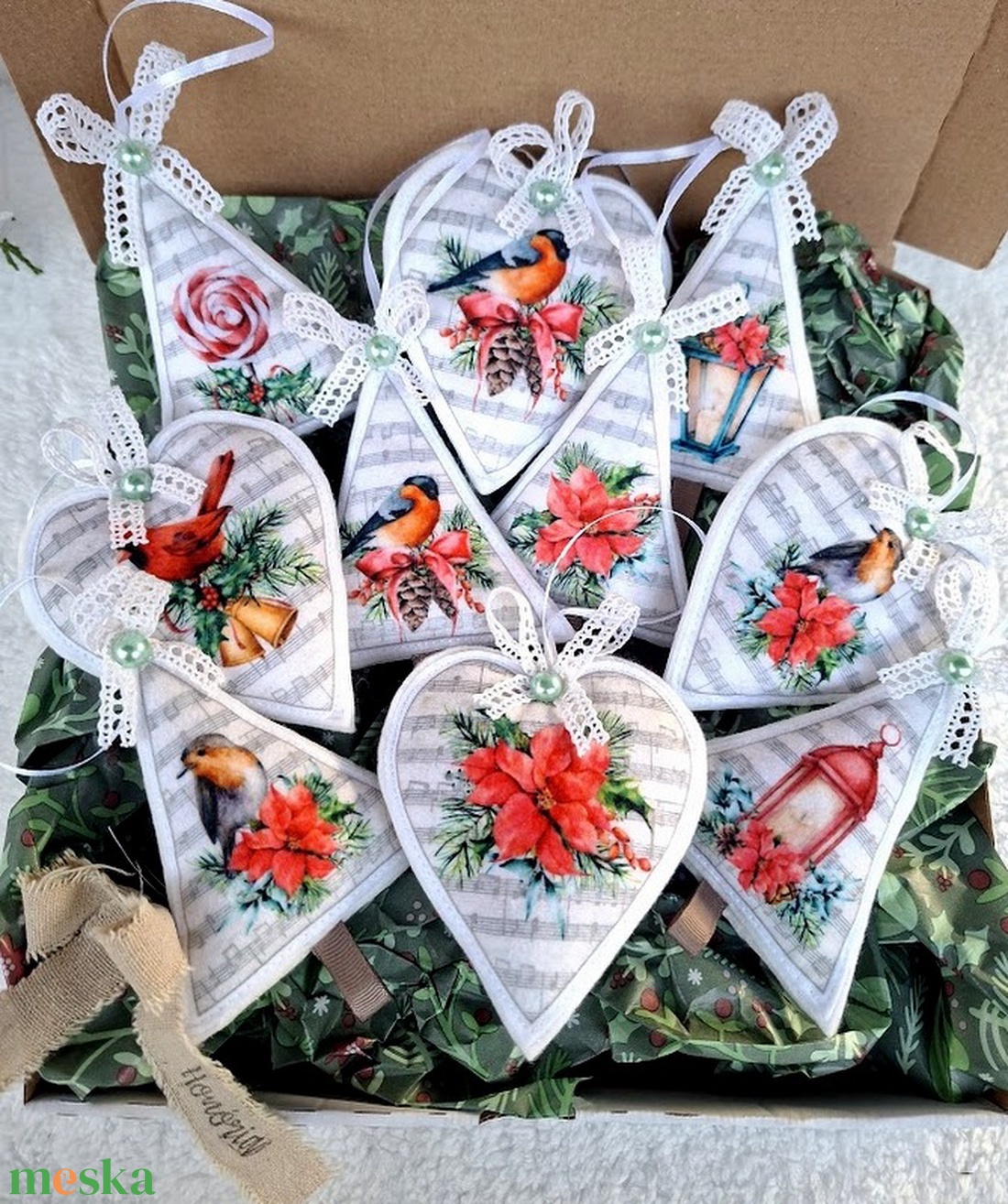 Filc karácsonyfa dísz(10 db)-Tradicionális- vintage hangulat - karácsony - karácsonyi lakásdekoráció - karácsonyfadíszek - Meska.hu