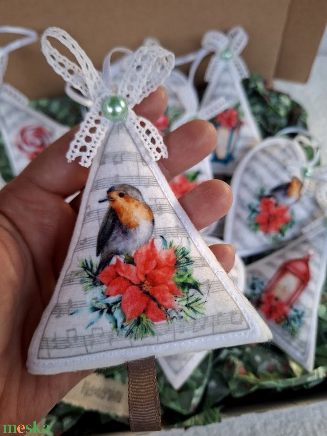 Filc karácsonyfa dísz(10 db)-Tradicionális- vintage hangulat - karácsony - karácsonyi lakásdekoráció - karácsonyfadíszek - Meska.hu