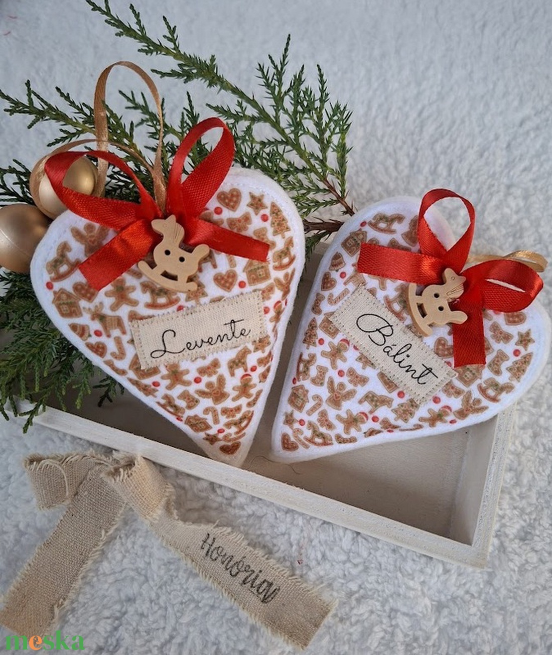 Egyedi Névre szóló-NÉVVEL- filc karácsonyfa dísz szett (2 db) - karácsony - karácsonyi lakásdekoráció - karácsonyfadíszek - Meska.hu