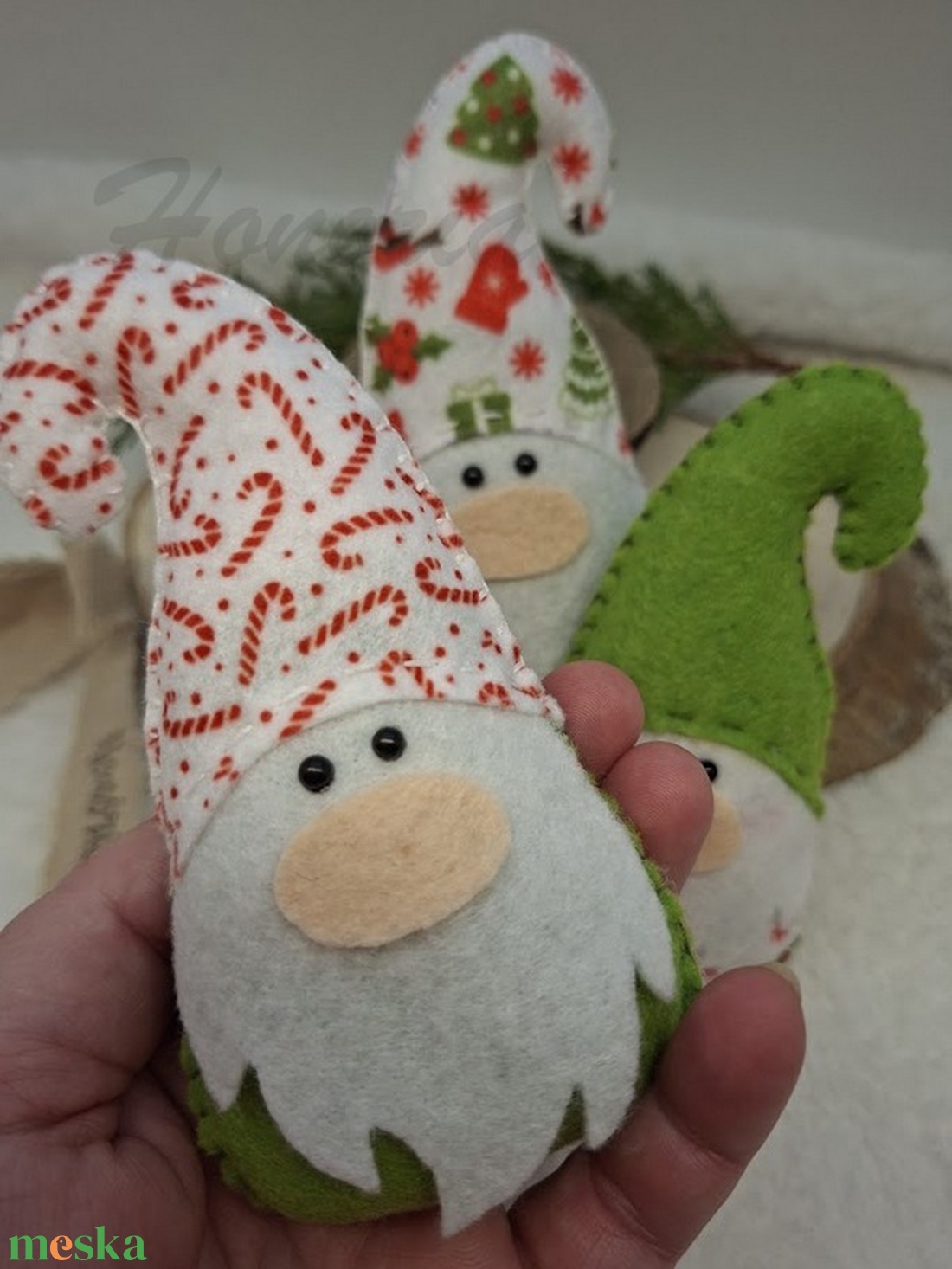 Karácsonyi manók - filc karácsonyfa dísz (3db)-zöld - karácsony - karácsonyi lakásdekoráció - karácsonyi manók, figurák - Meska.hu