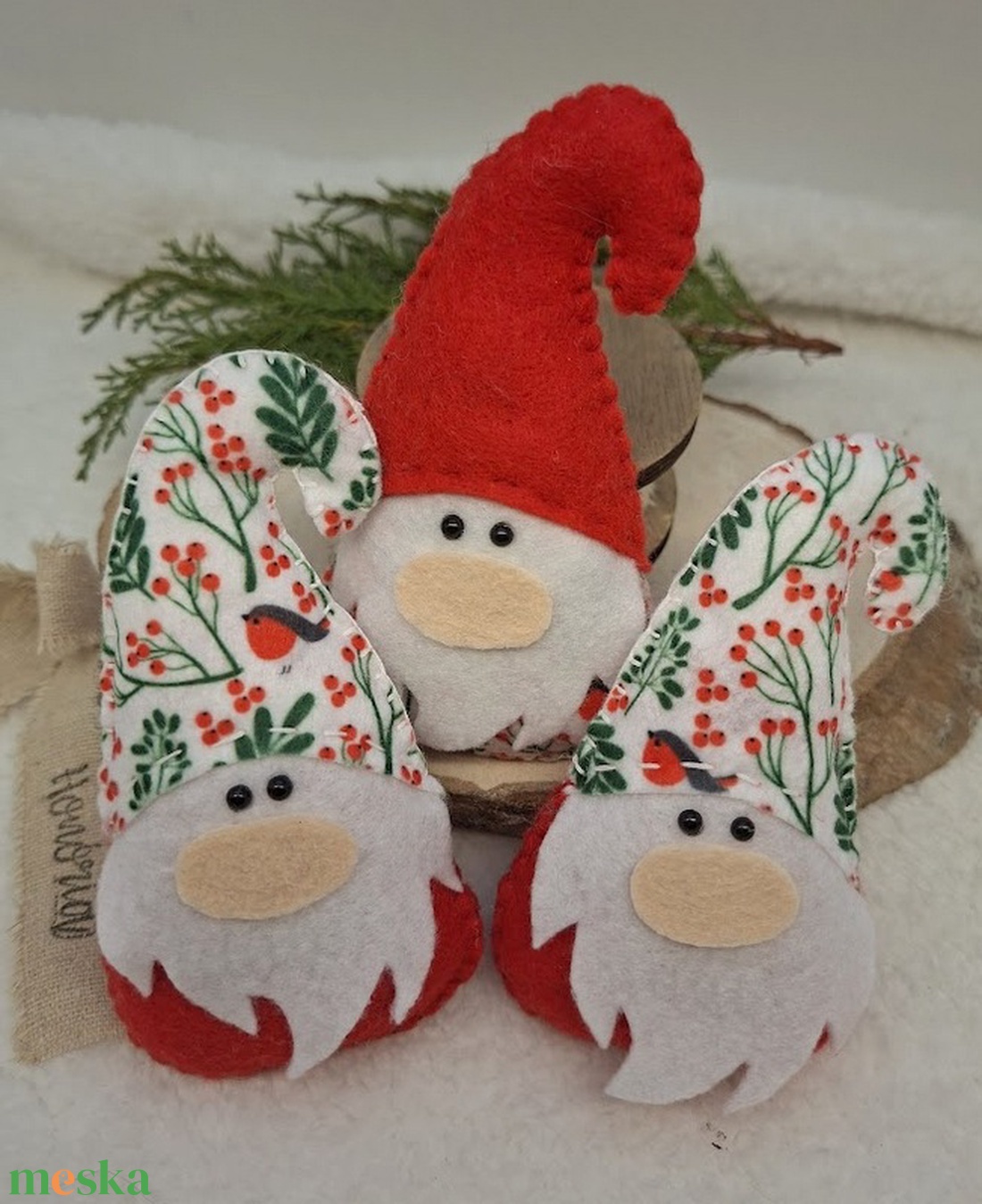 Karácsonyi manók - filc karácsonyfa dísz (3db)-madaras - karácsony - karácsonyi lakásdekoráció - karácsonyi manók, figurák - Meska.hu