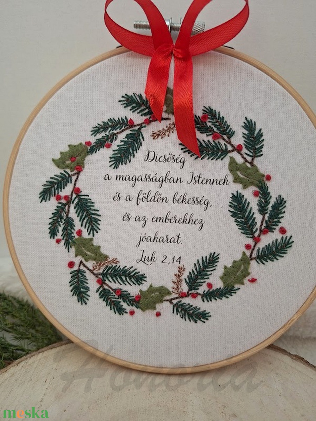 Hímzett karácsony- Bibliai  igével- Lukács 2,14 - karácsony - karácsonyi lakásdekoráció - karácsonyi lakásdíszek - Meska.hu