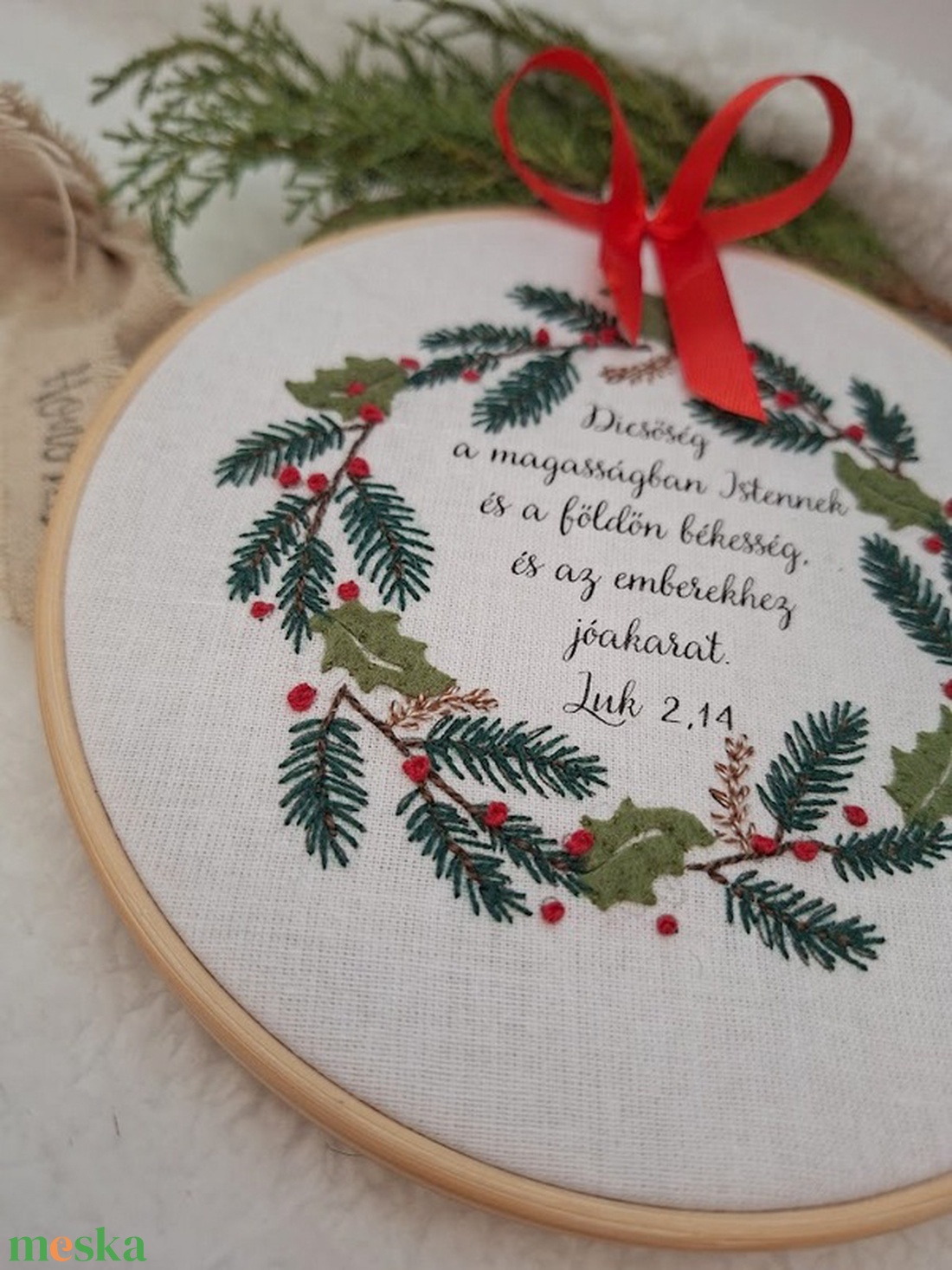 Hímzett karácsony- Bibliai  igével- Lukács 2,14 - karácsony - karácsonyi lakásdekoráció - karácsonyi lakásdíszek - Meska.hu