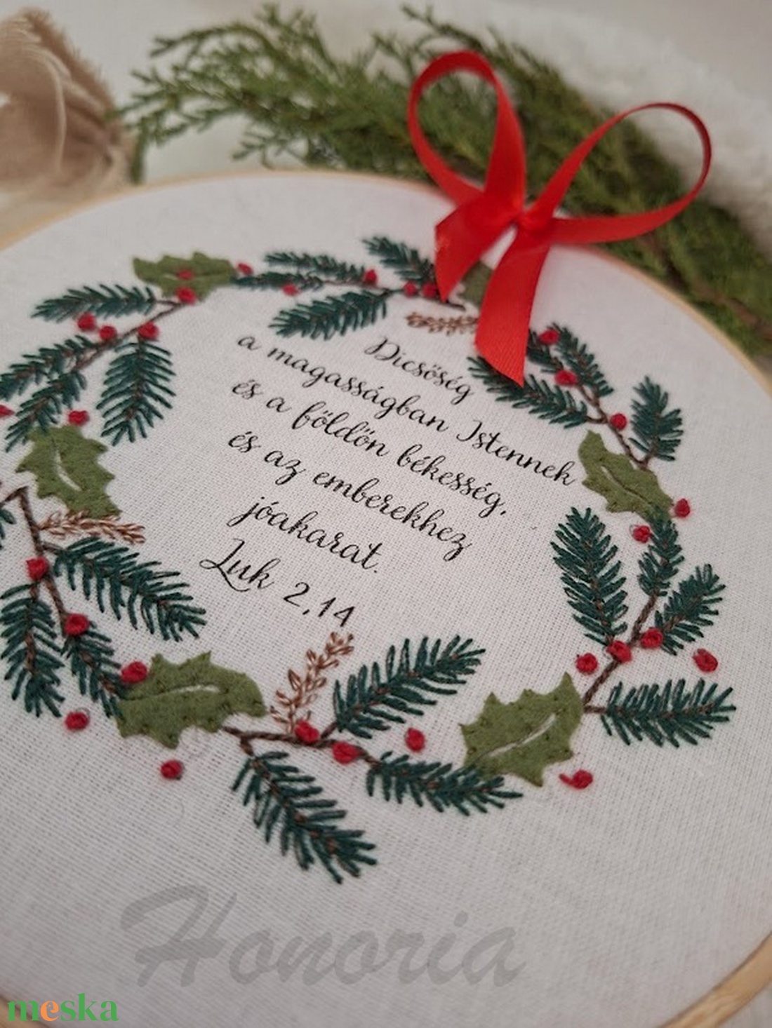 Hímzett karácsony- Bibliai  igével- Lukács 2,14 - karácsony - karácsonyi lakásdekoráció - karácsonyi lakásdíszek - Meska.hu