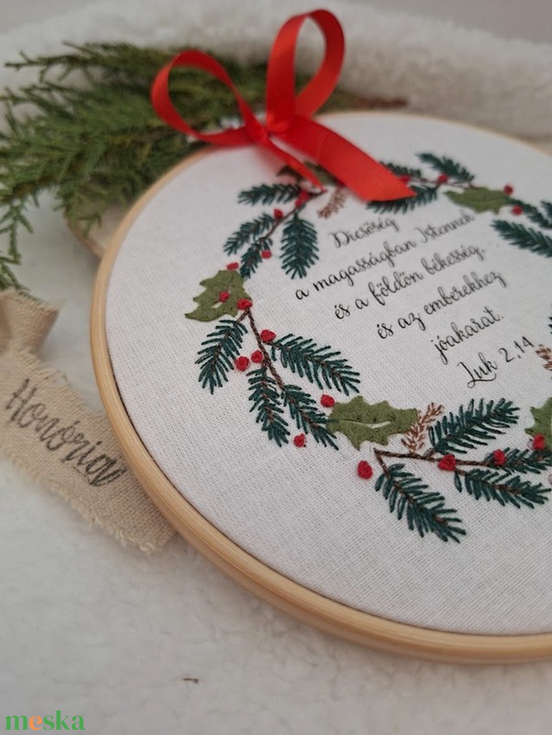 Hímzett karácsony- Bibliai  igével- Lukács 2,14 - karácsony - karácsonyi lakásdekoráció - karácsonyi lakásdíszek - Meska.hu