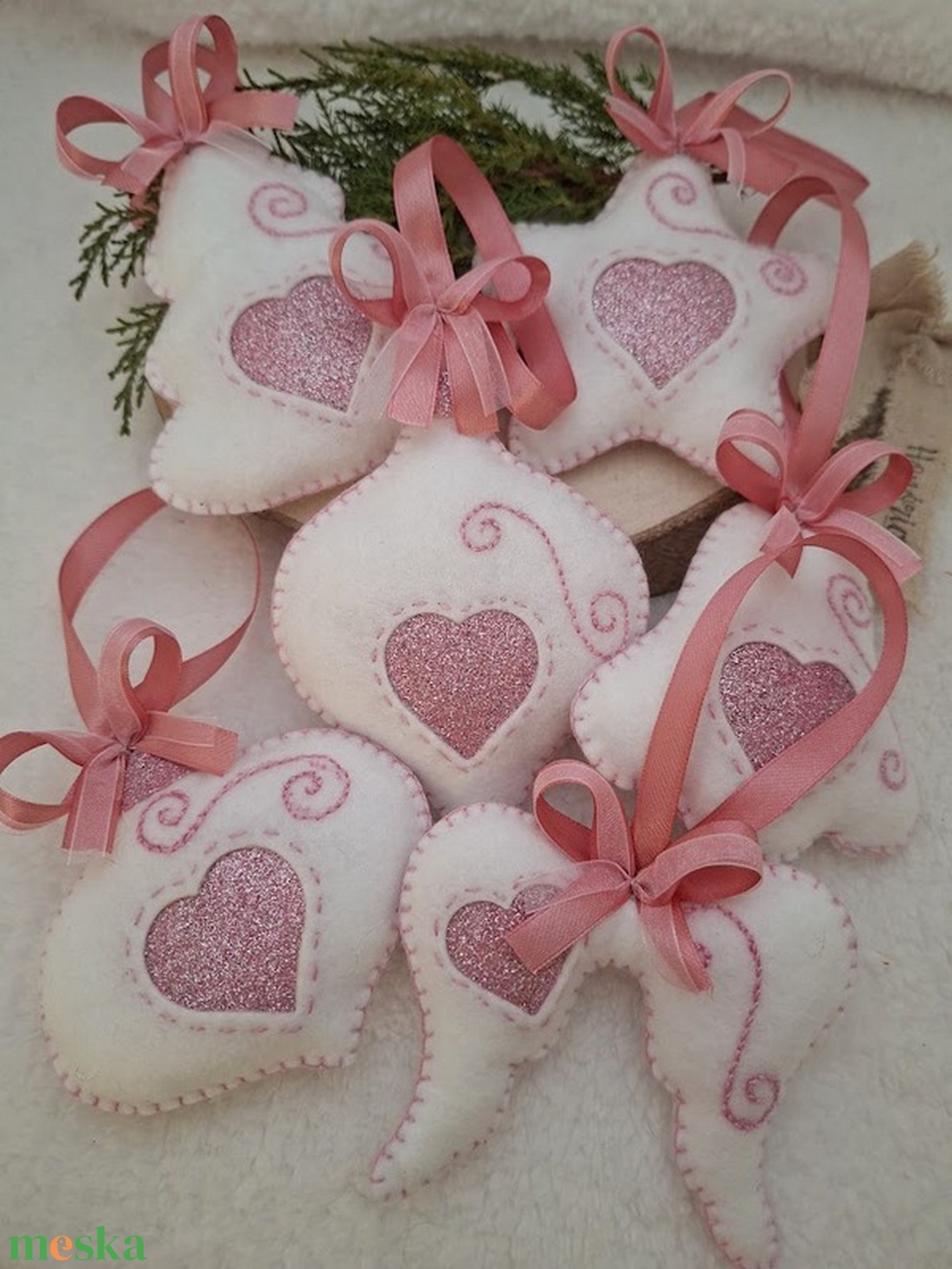 Karácsonyfa díszek-rózsaszín álom szívek- 6 db - karácsony - karácsonyi lakásdekoráció - karácsonyfadíszek - Meska.hu
