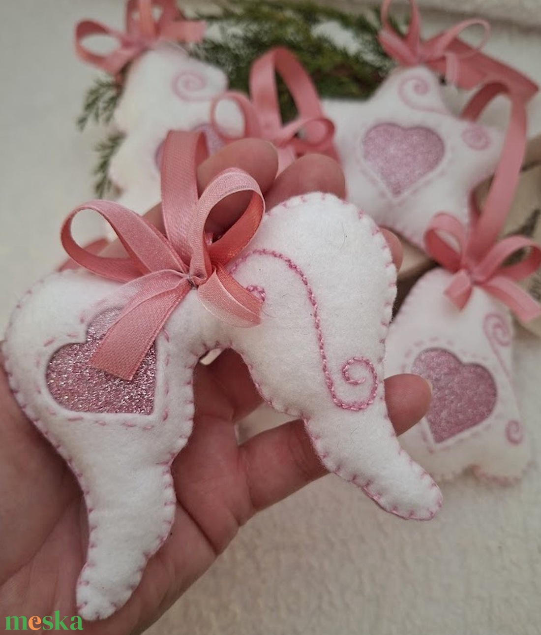 Karácsonyfa díszek-rózsaszín álom szívek- 6 db - karácsony - karácsonyi lakásdekoráció - karácsonyfadíszek - Meska.hu