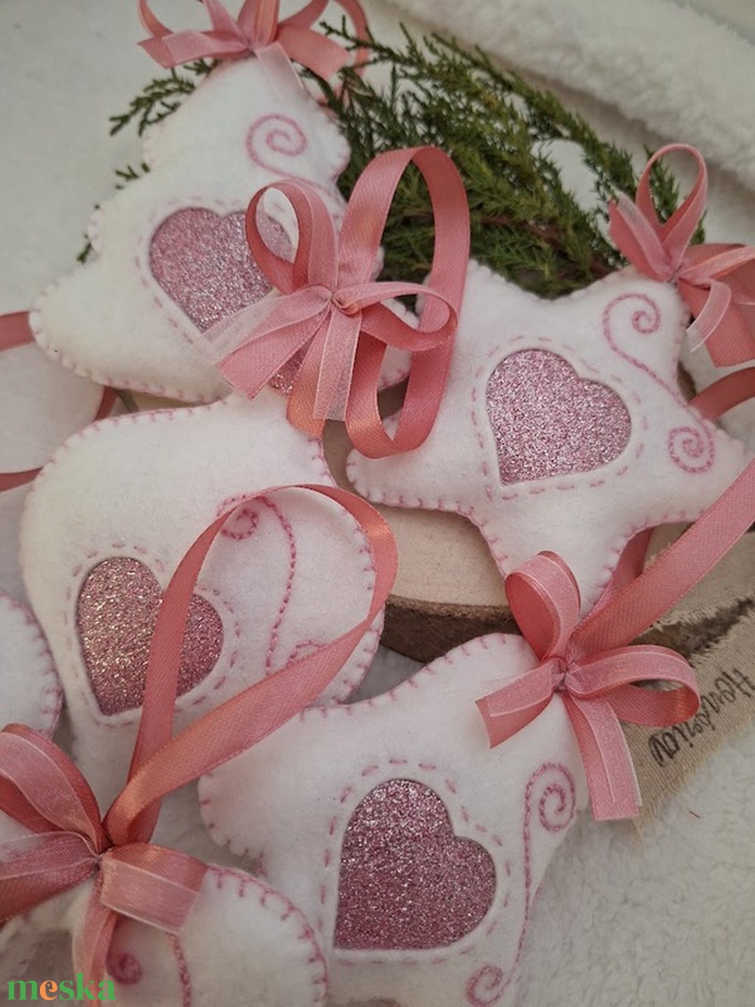 Karácsonyfa díszek-rózsaszín álom szívek- 6 db - karácsony - karácsonyi lakásdekoráció - karácsonyfadíszek - Meska.hu