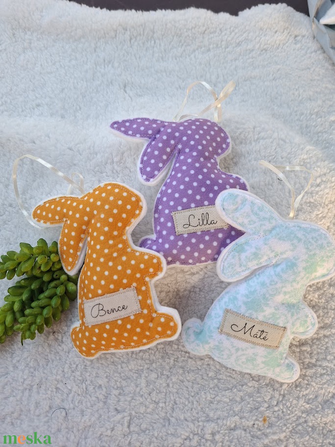 Egyedi Névre szóló-NÉVVEL- filc Húsvéti nyuszi dísz szett ( 6db) - ünnepi díszek, dekorációk - húsvéti díszek és dekorációk - húsvéti tojásfadíszek - Meska.hu