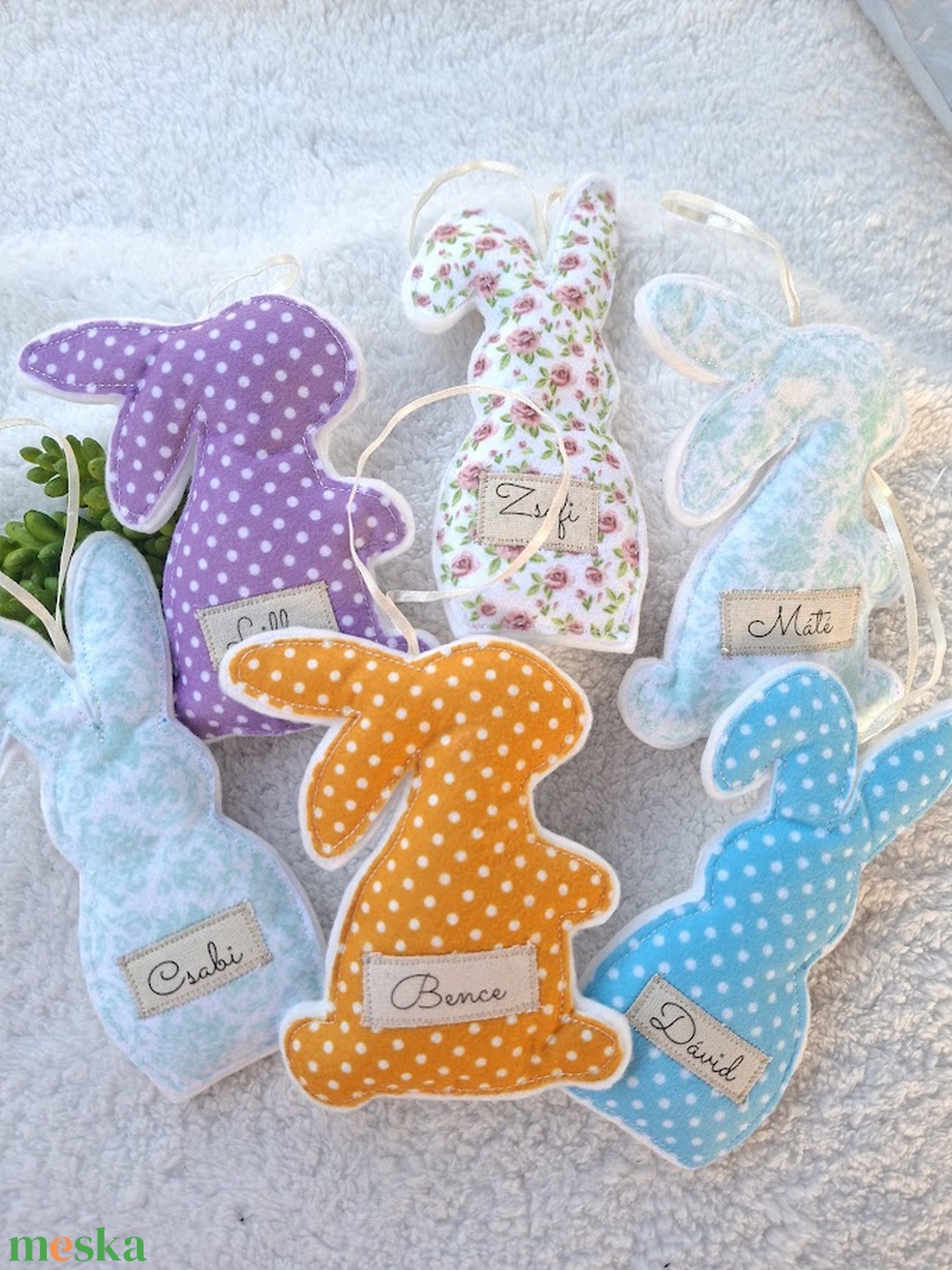 Egyedi Névre szóló-NÉVVEL- filc Húsvéti nyuszi dísz szett ( 6db) - ünnepi díszek, dekorációk - húsvéti díszek és dekorációk - húsvéti tojásfadíszek - Meska.hu
