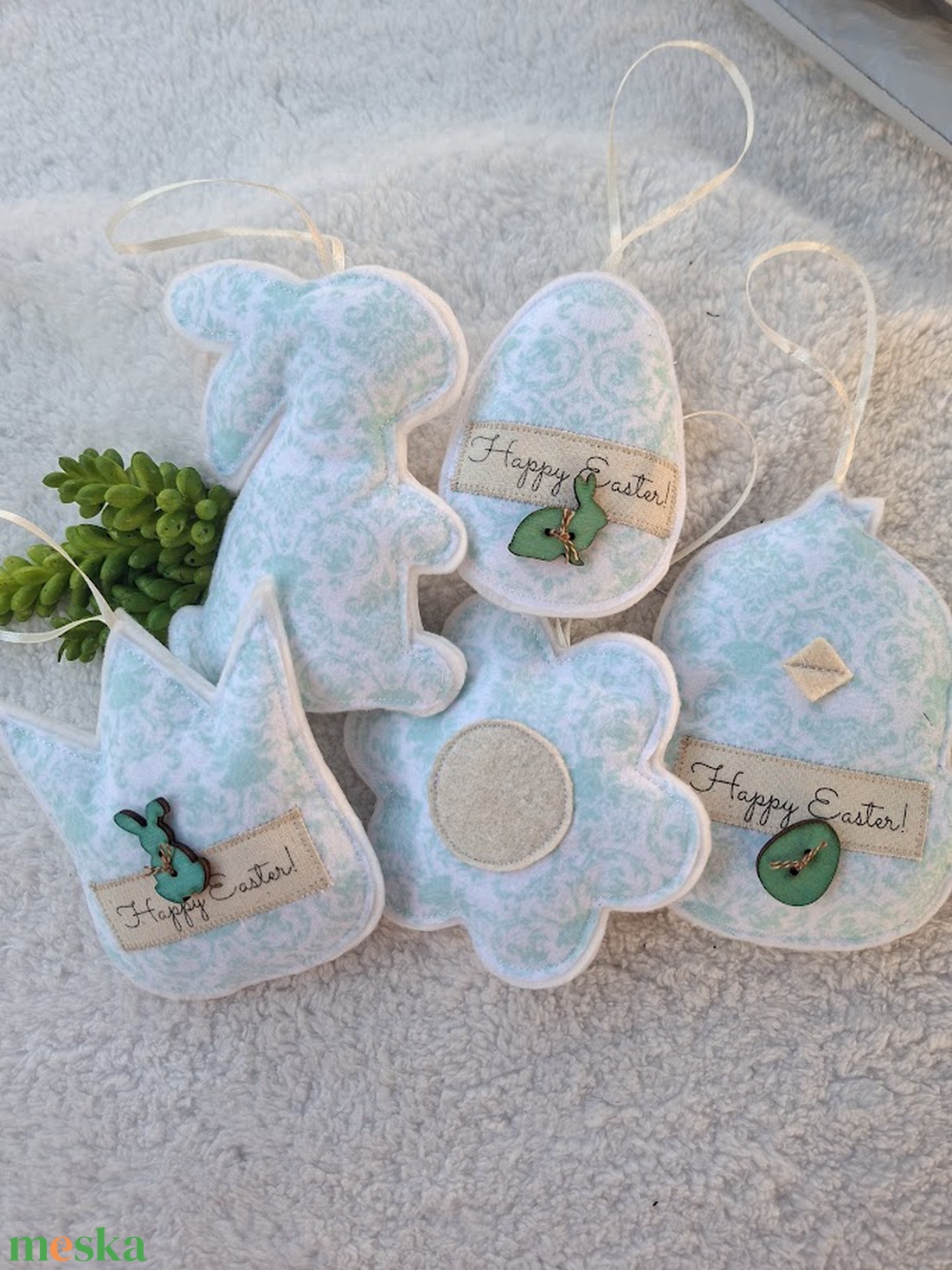  Filc Húsvéti dísz szett ( 5db)- Happy Easter!-türkiz - ünnepi díszek, dekorációk - húsvéti díszek és dekorációk - húsvéti tojásfadíszek - Meska.hu