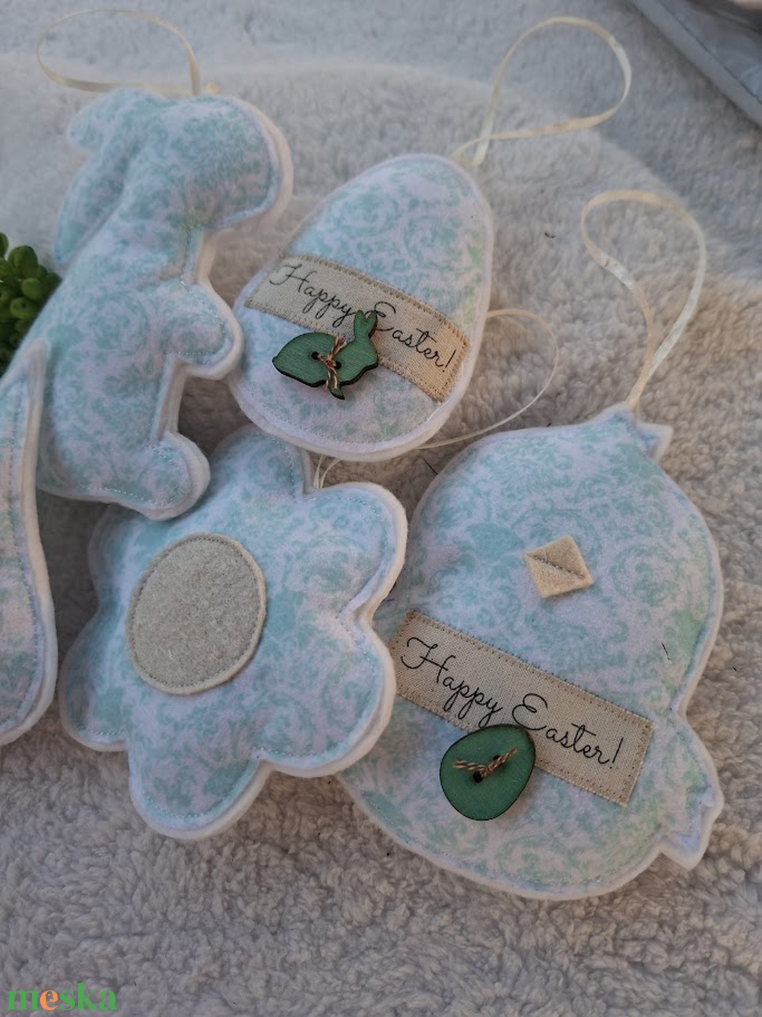  Filc Húsvéti dísz szett ( 5db)- Happy Easter!-türkiz - ünnepi díszek, dekorációk - húsvéti díszek és dekorációk - húsvéti tojásfadíszek - Meska.hu