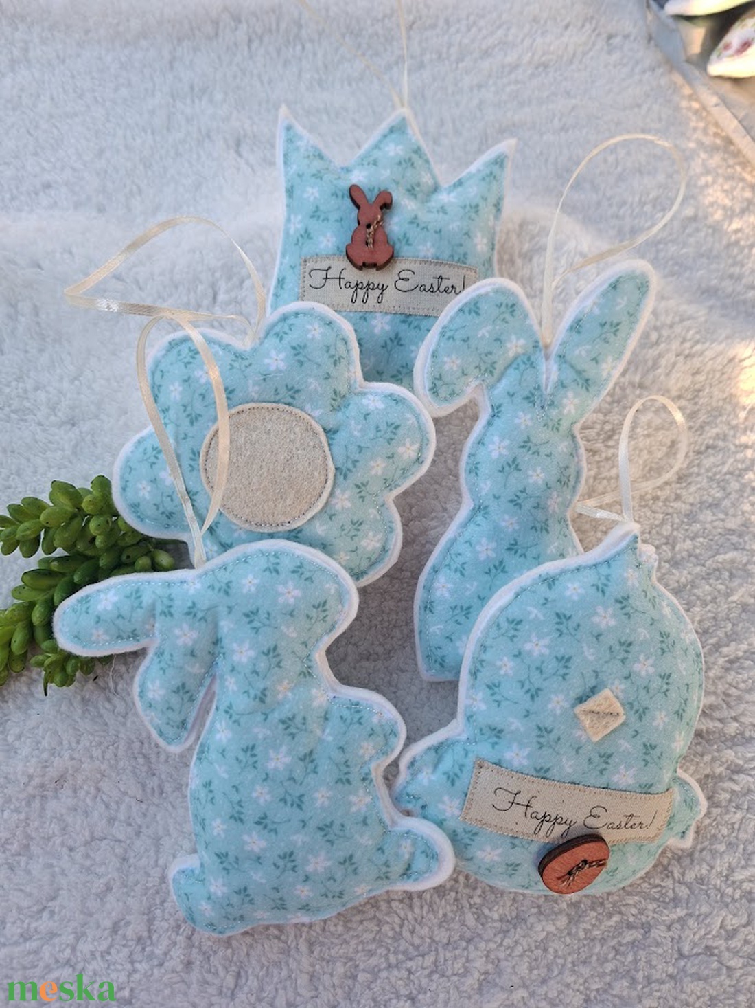  Filc Húsvéti dísz szett ( 5db)- Happy Easter!-türkiz2 - ünnepi díszek, dekorációk - húsvéti díszek és dekorációk - húsvéti tojásfadíszek - Meska.hu